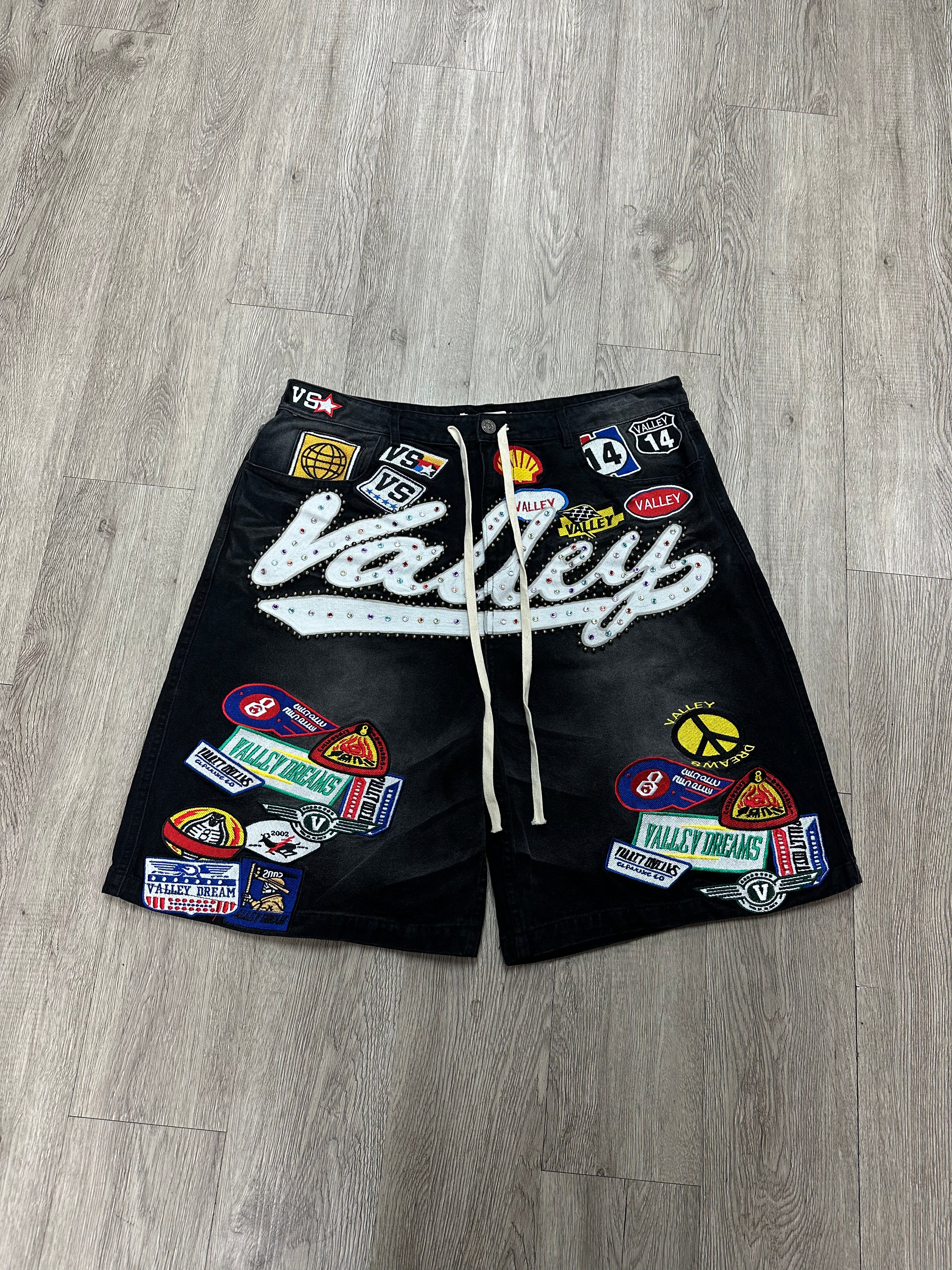 Vale Black Wash 1980's Patchwork Shorts
