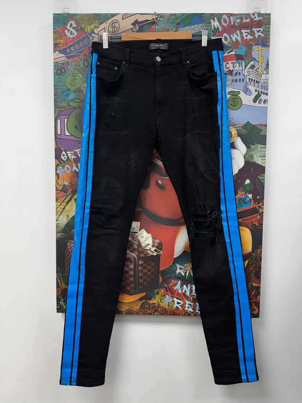 Amiri Stripe Black & Blue Jeans