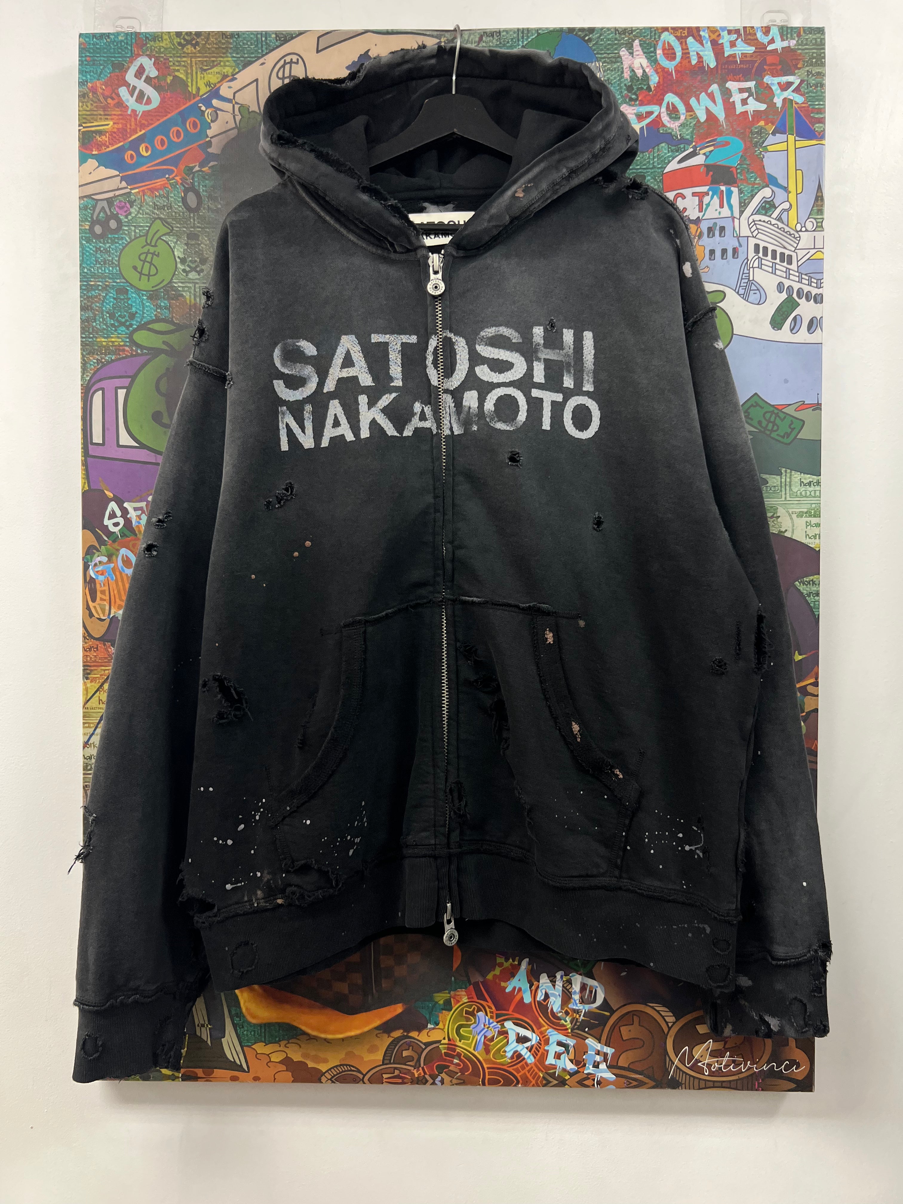Satoshi Nakamoto Black Luke Distressed Zip Up