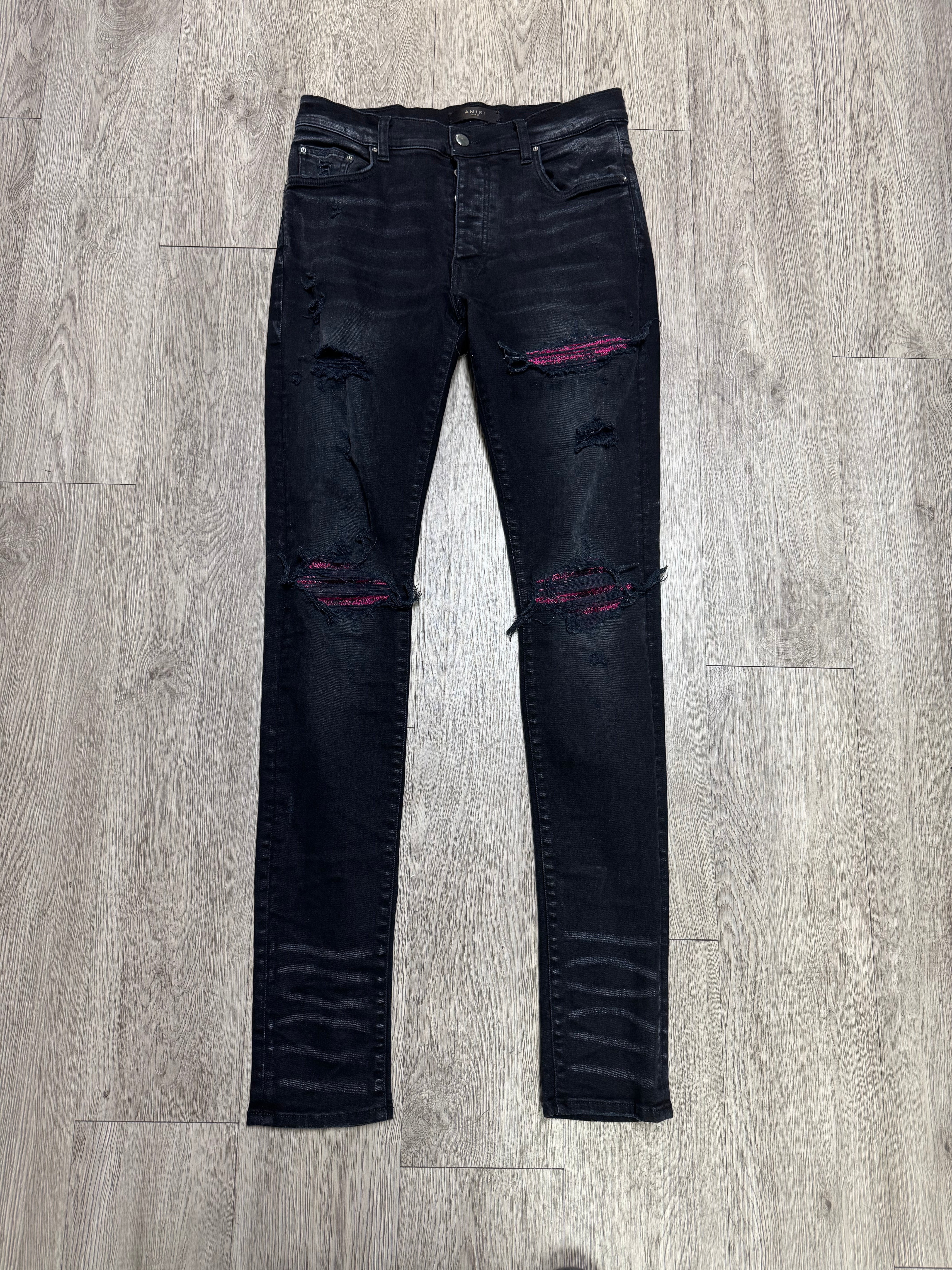 Amiri Black Pink Crackle Patch MX1 Jeans