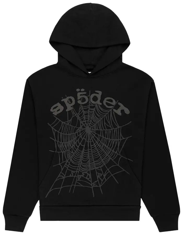 Sp5der Black OG Web V2 Phantom Zip Up Hoodie