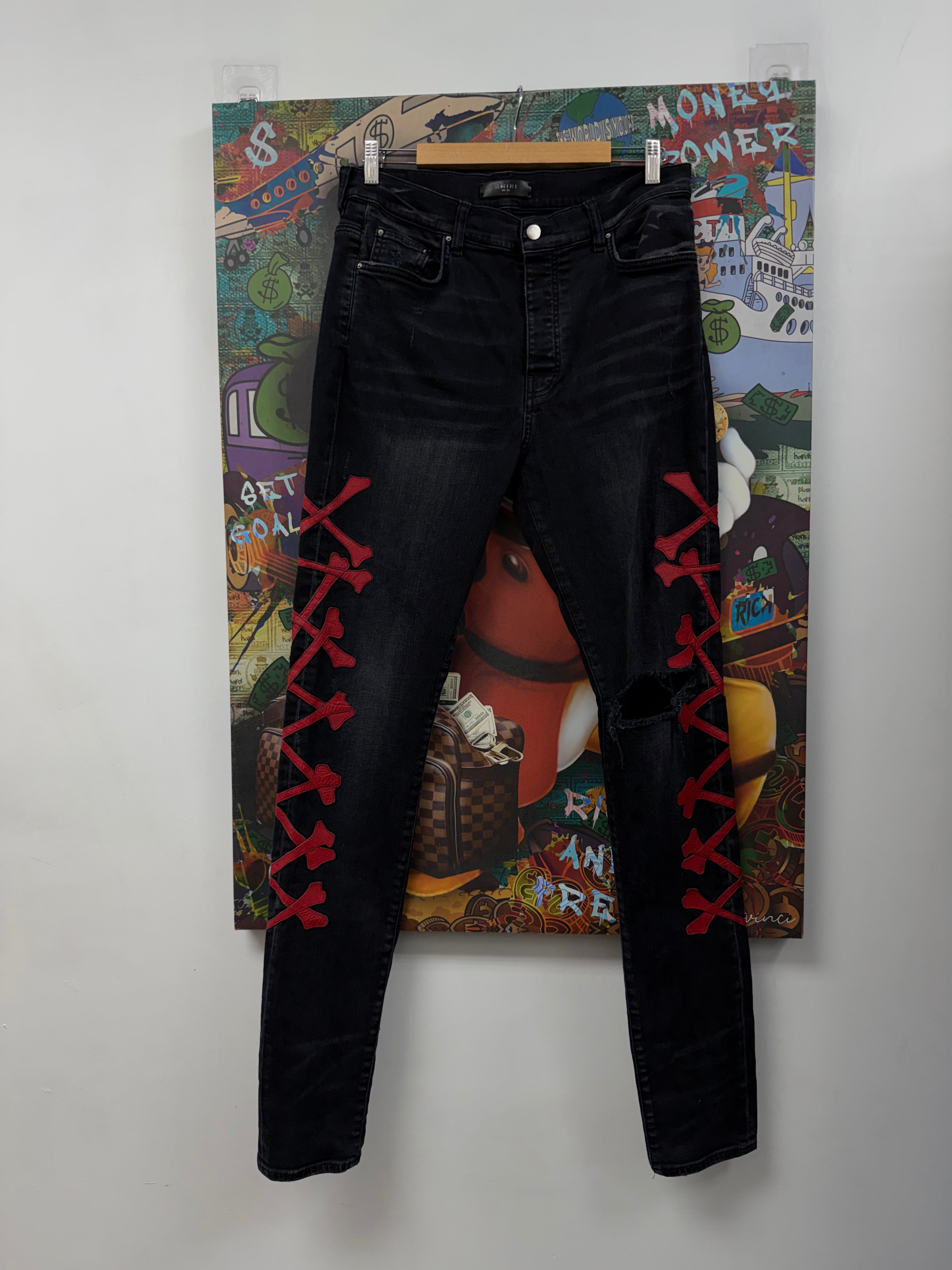 Amiri Black Red Bones Jeans