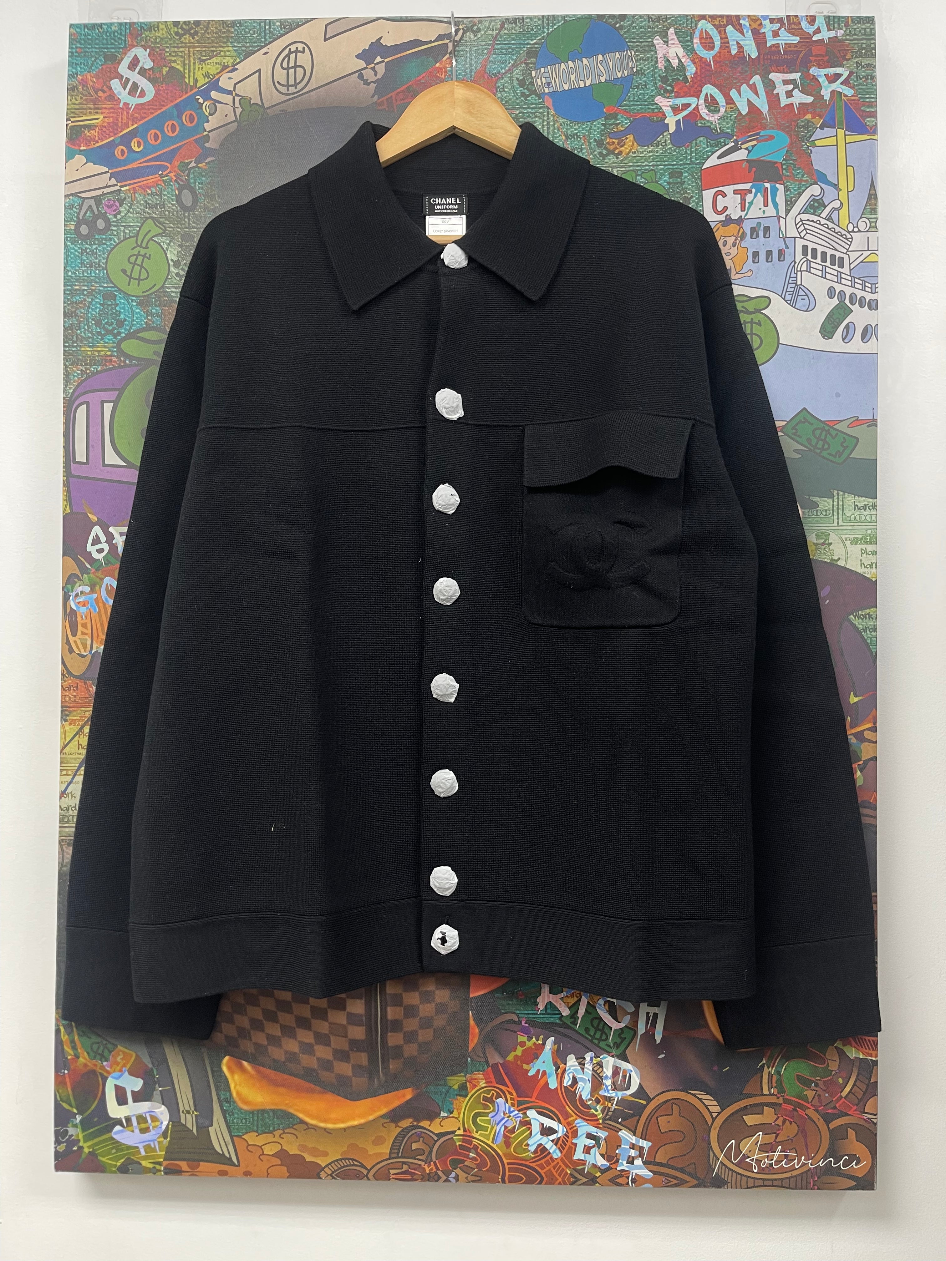 Chanel Button Up Embossed Sweater