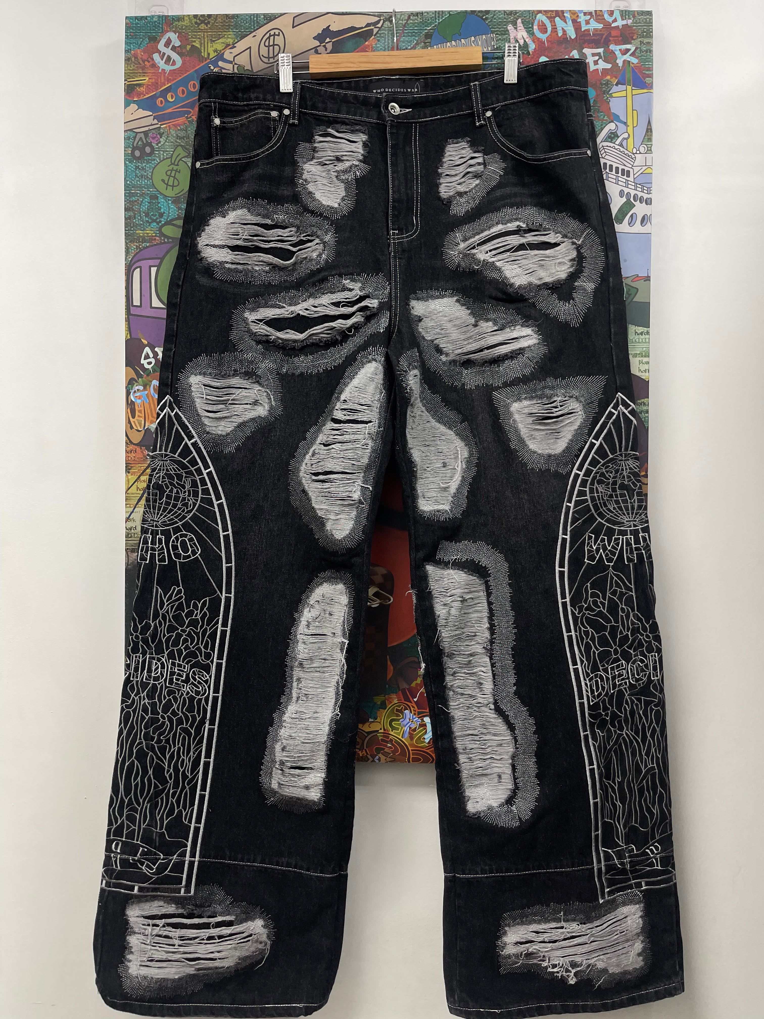 Who Decides War Black Silver Distressed Jeans