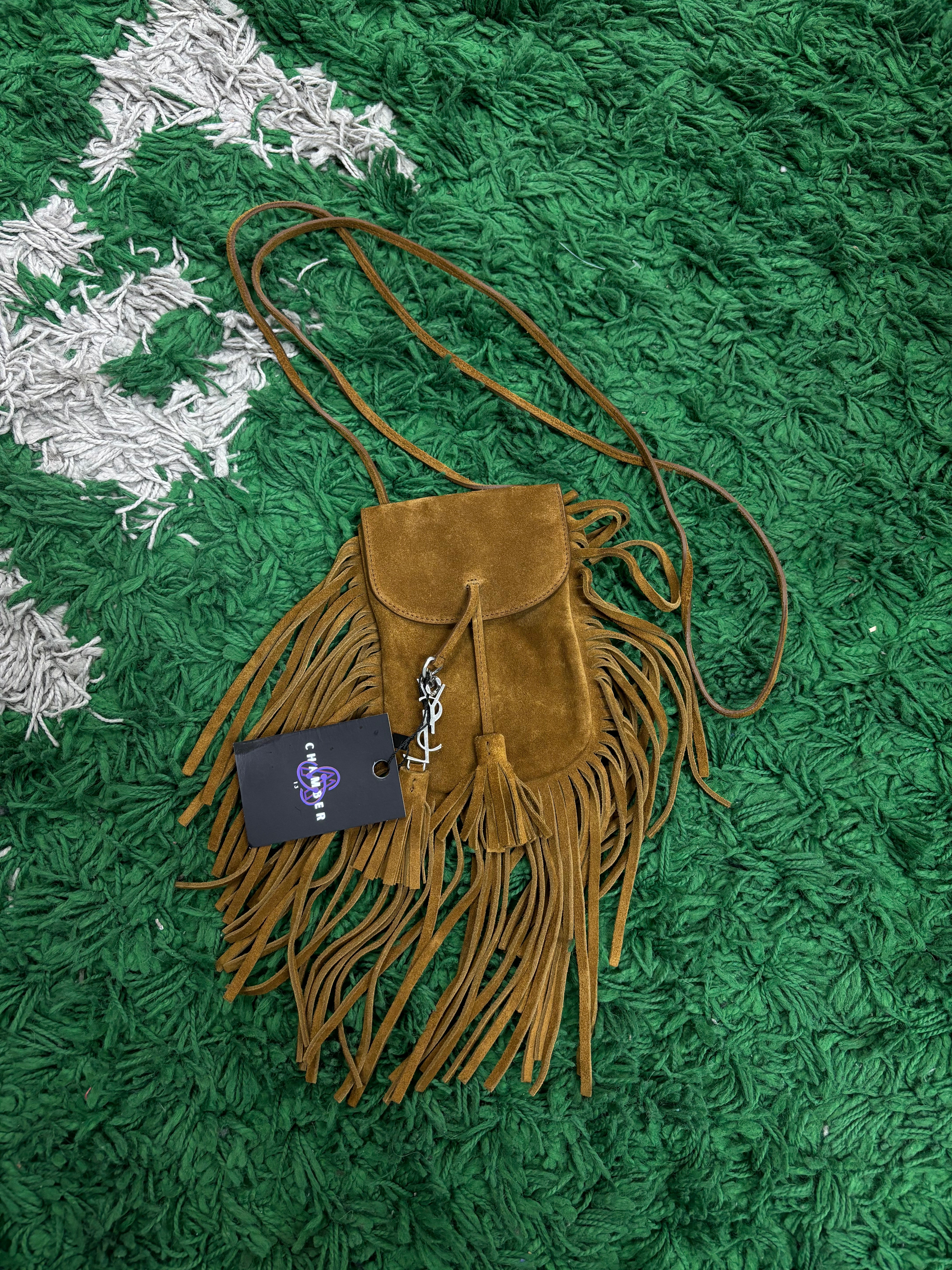 YSL Anita Velour Hand Bag Brown Used OS