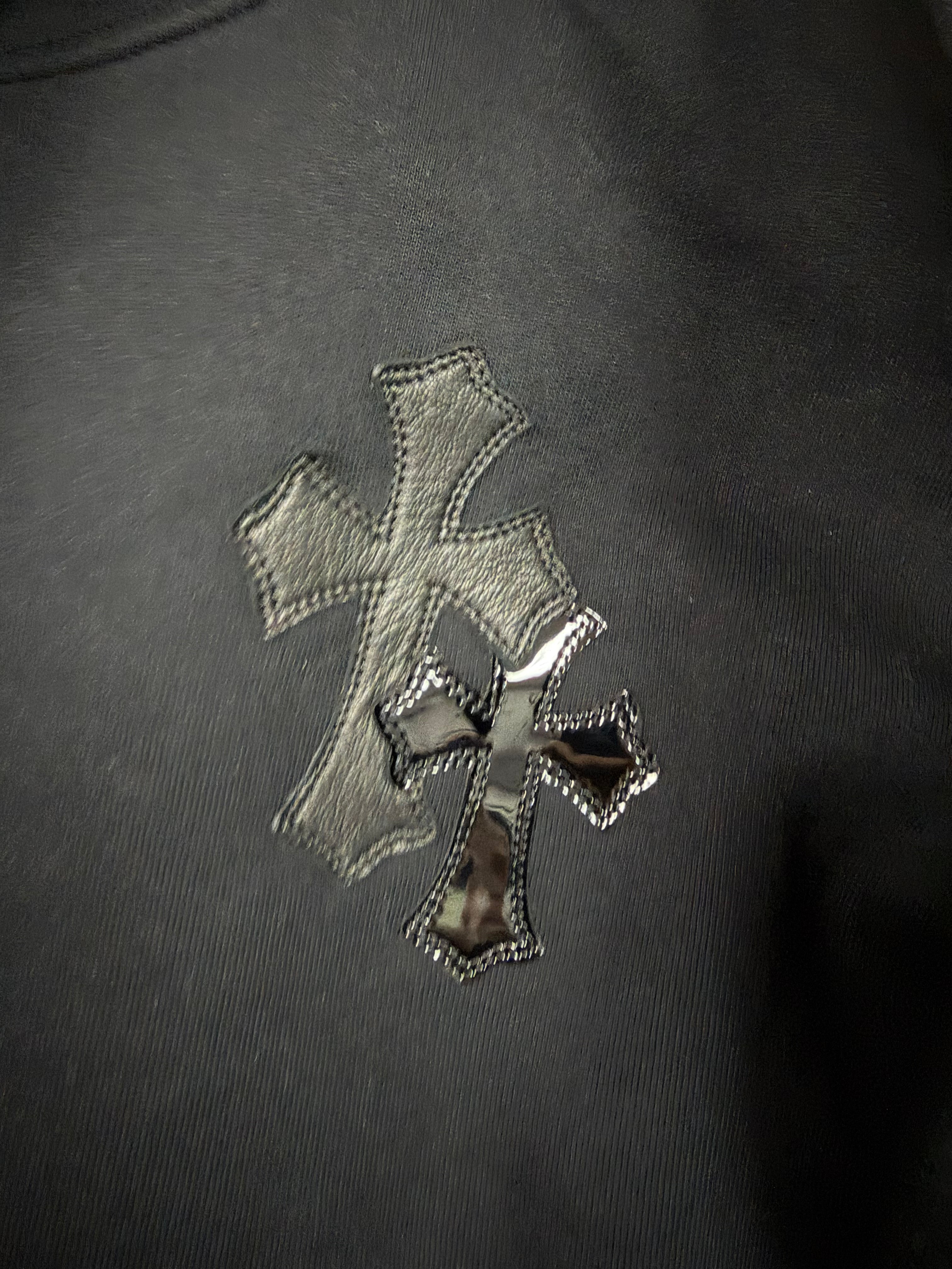 Chrome Hearts Black Ponyhair Multi Cross Patch Crewneck