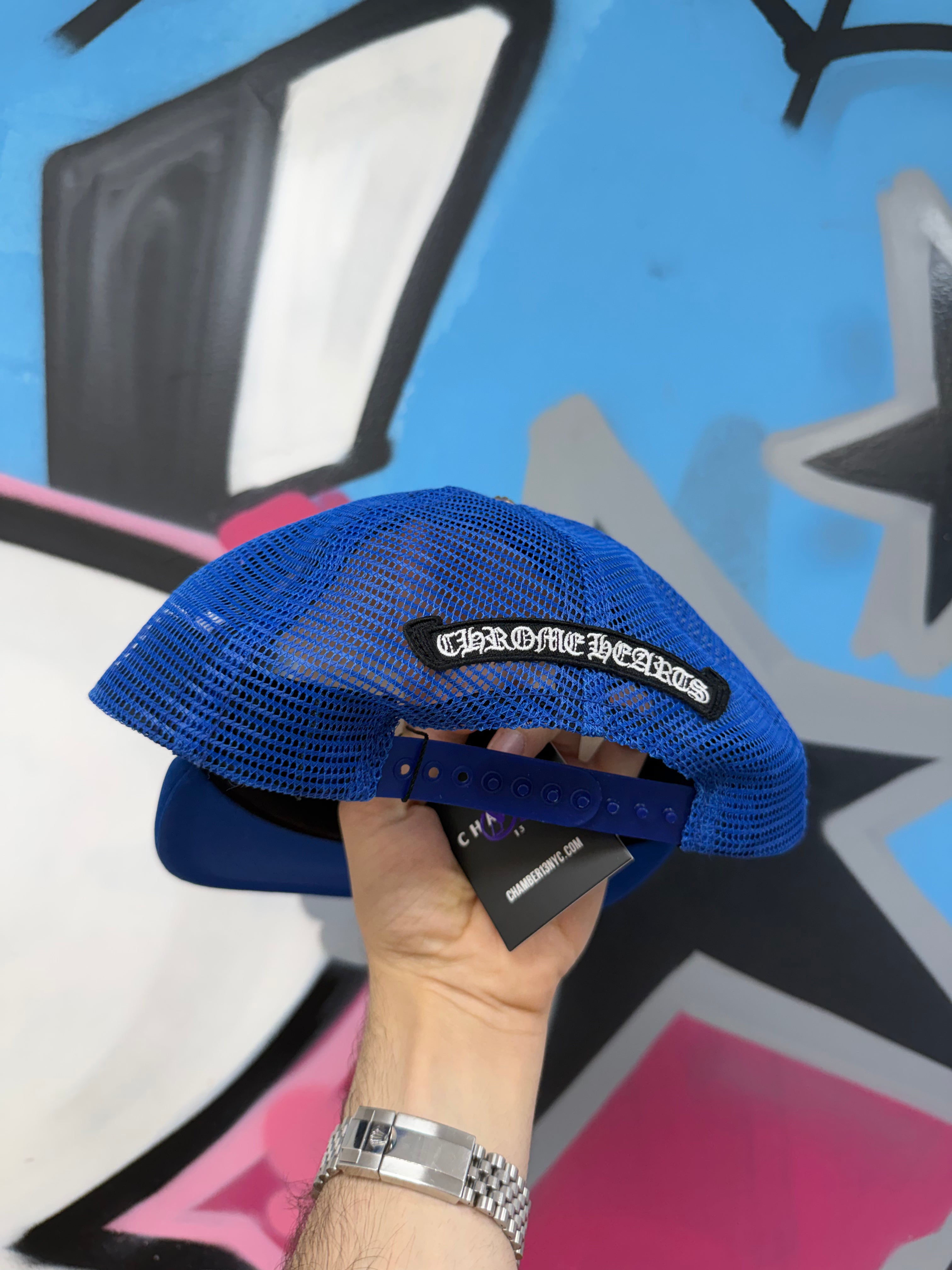 Chrome Hearts Blue White Multi Cross Trucker Cap