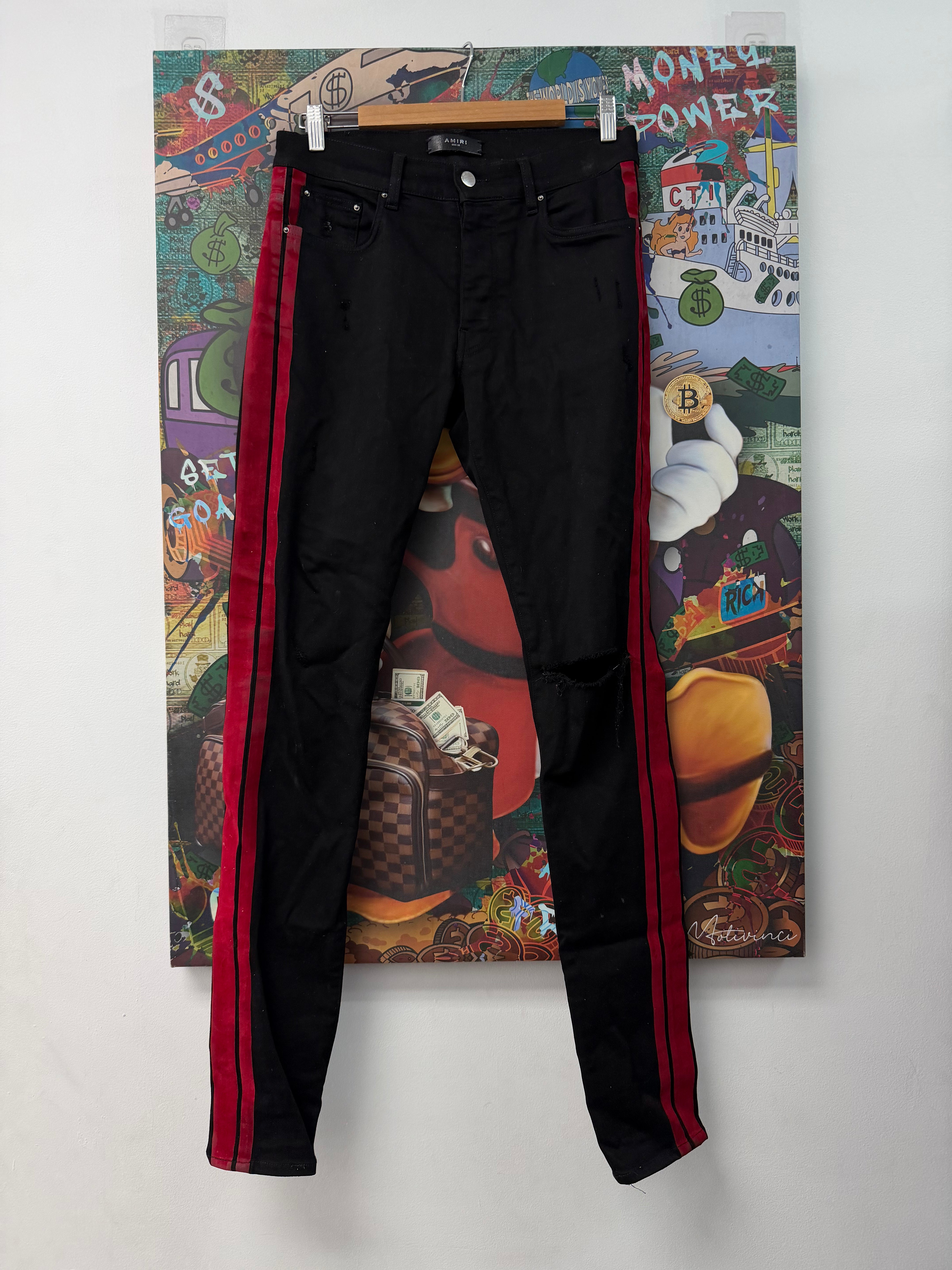 Amiri Black Red Stripe Jeans