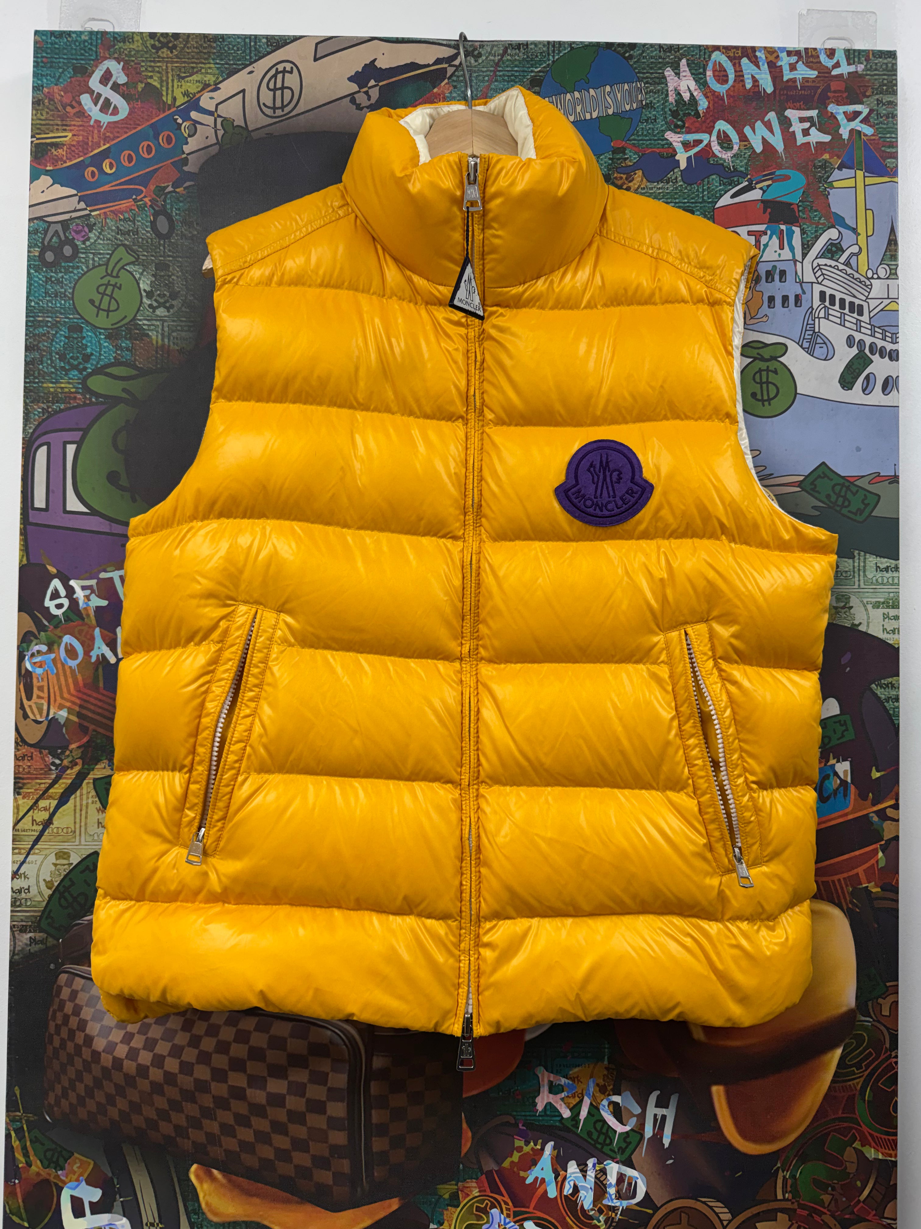 Moncler Yellow Purple Patch Puffer Vest