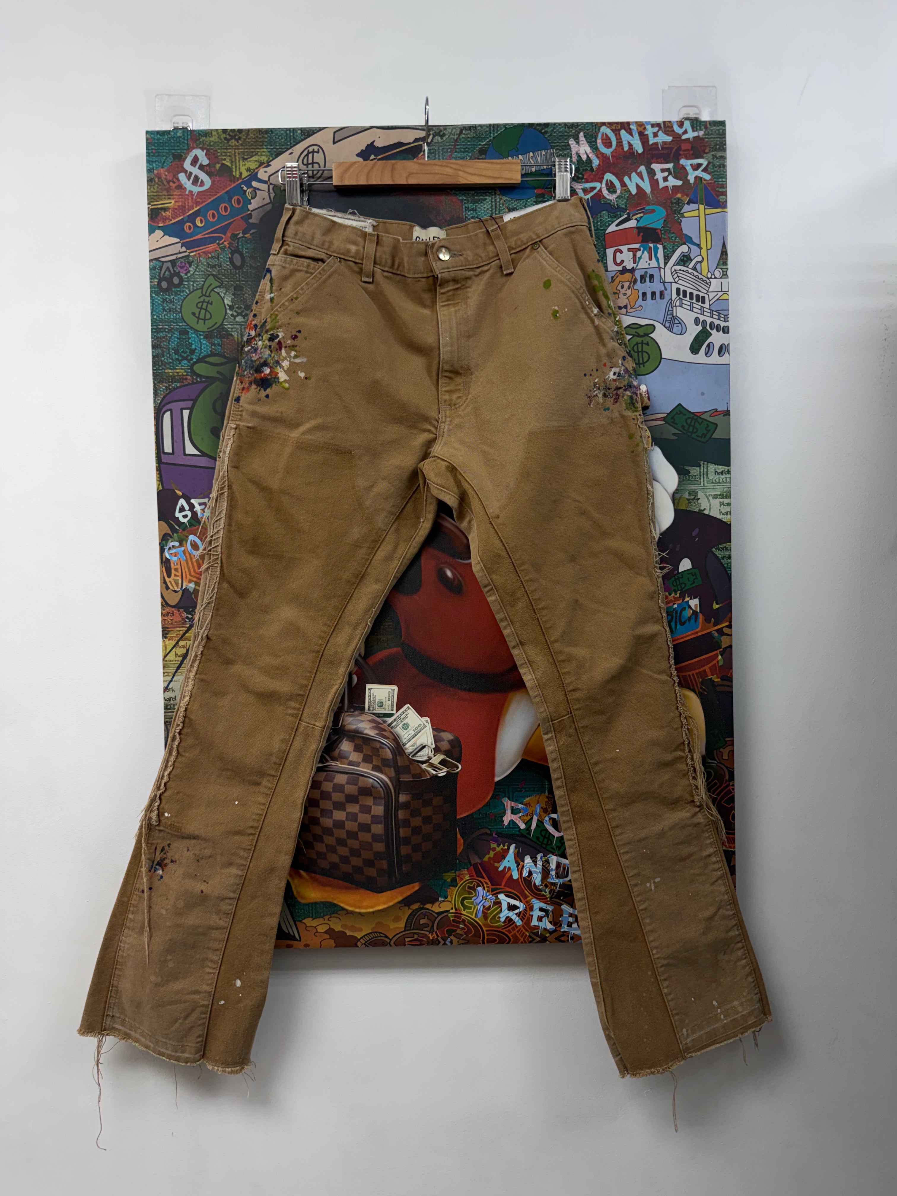 Gallery Dept Tan Paint Splatter Carpenter Flare Jeans