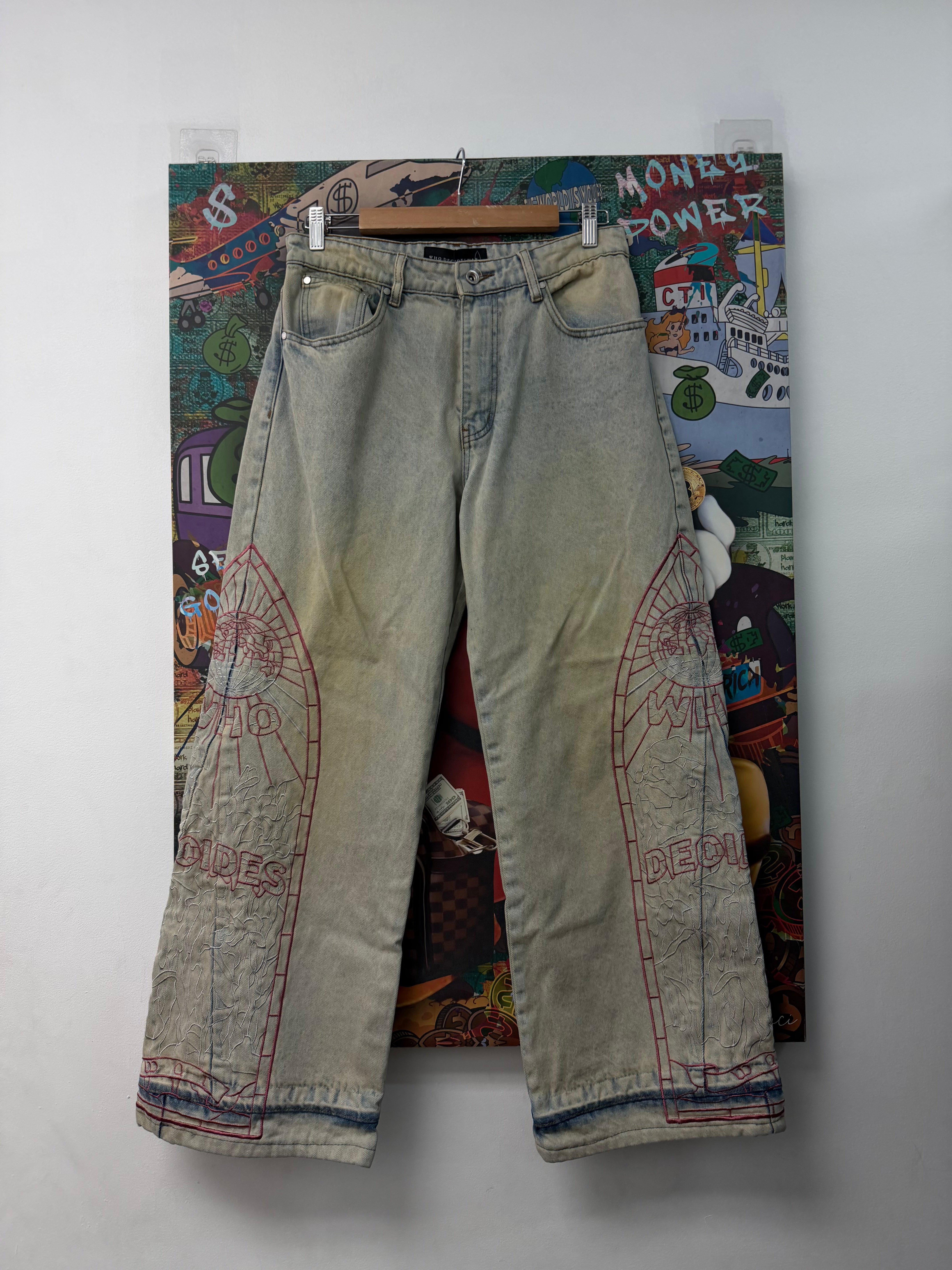 Who Decides War Vintage Wash Pink Embroidery Jeans