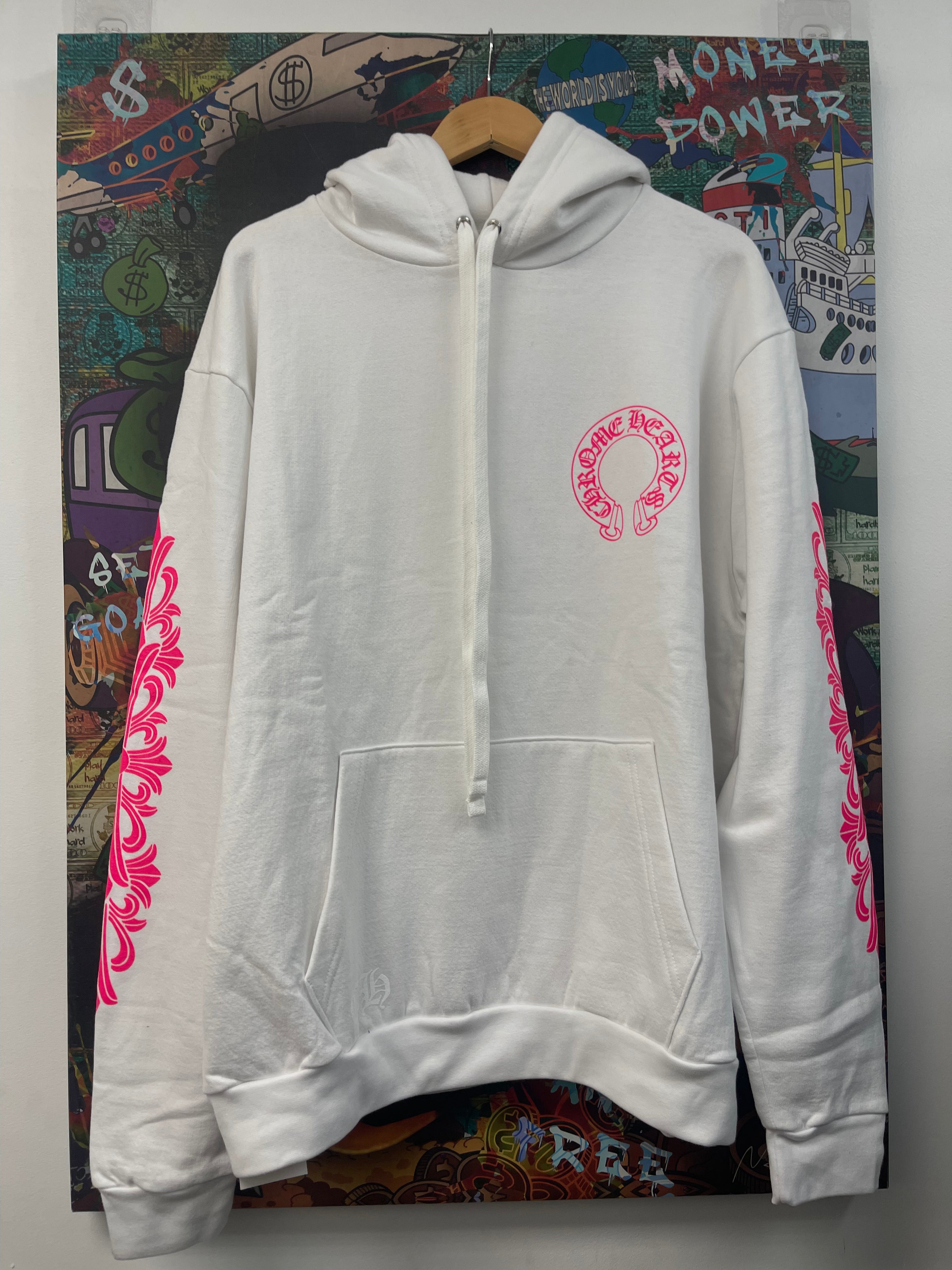 Chrome Hearts White Pink Floral Horseshoe Hoodie
