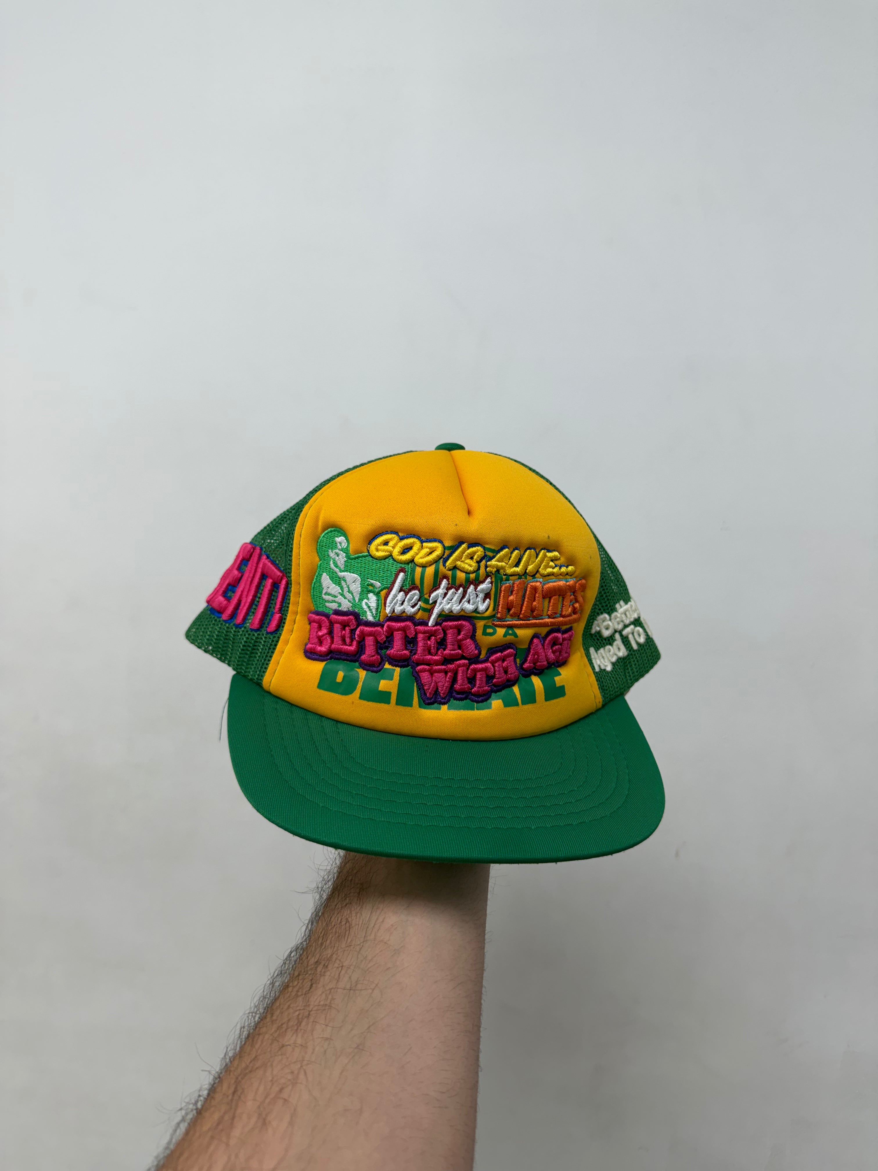 Better With Age Green Yellow Repent Trucker Hat