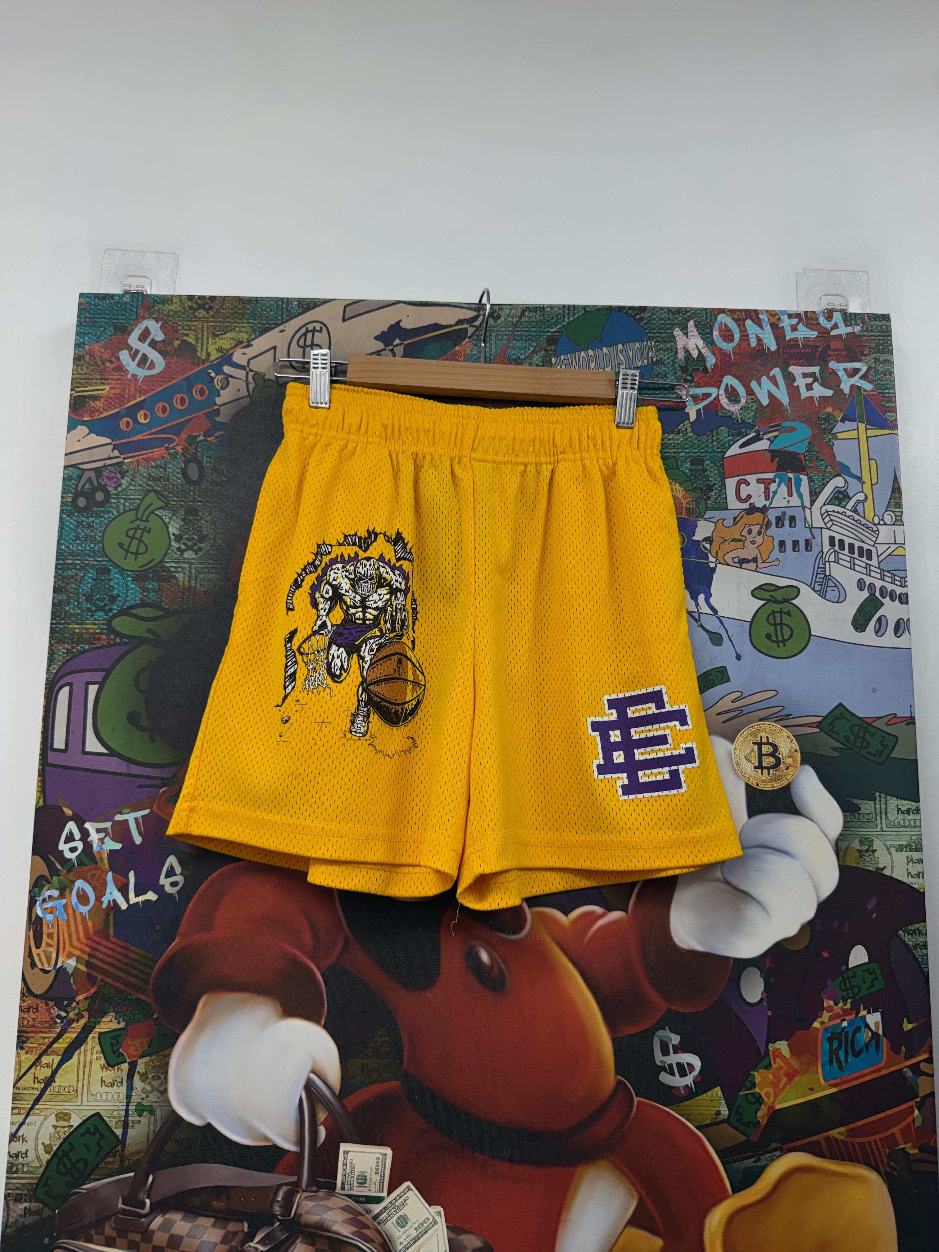Eric Emanuel Yellow Purple Lakers Warren Lotas Shorts
