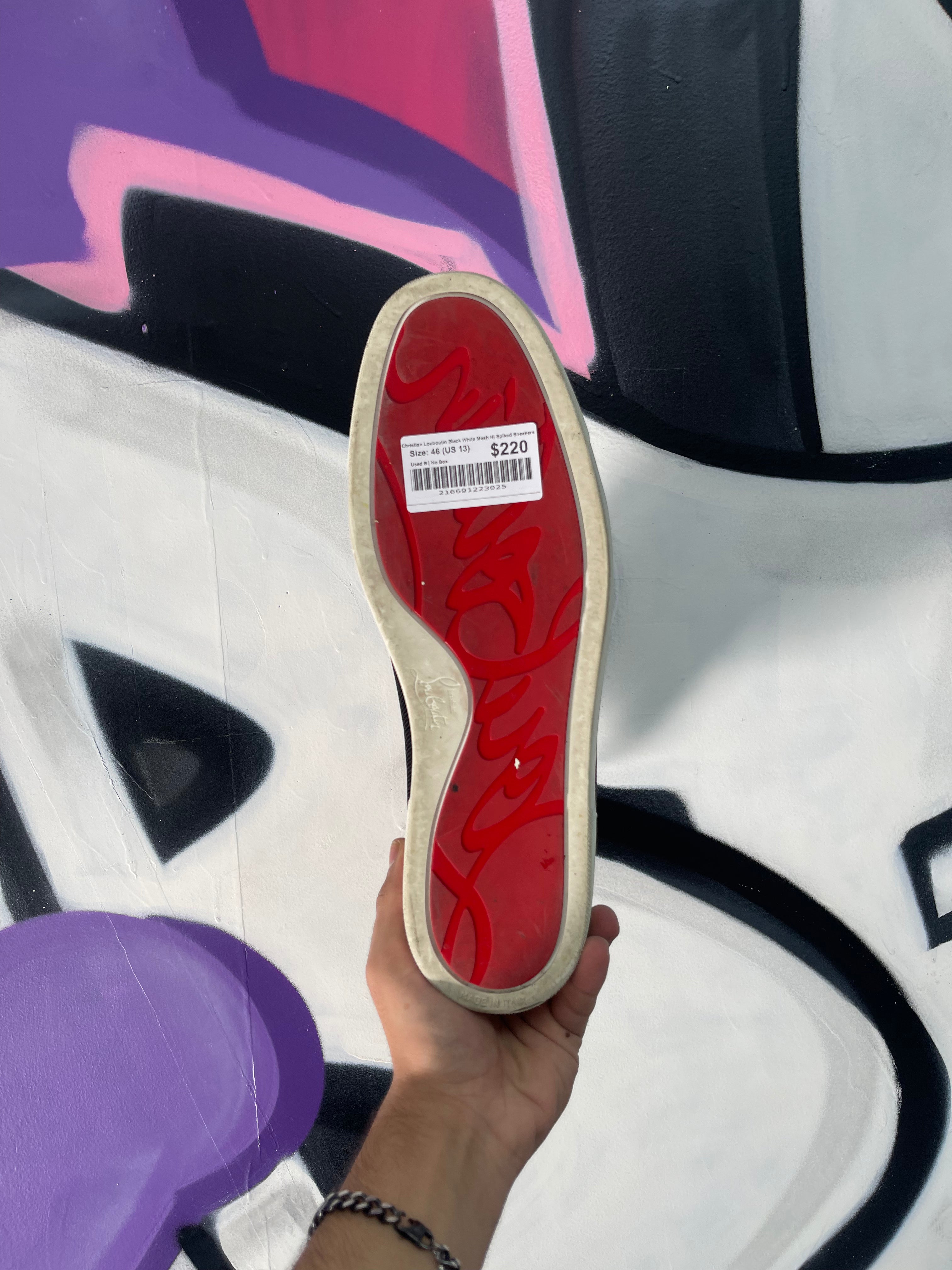 Christian Louboutin Black White Mesh Hi Spiked Sneakers