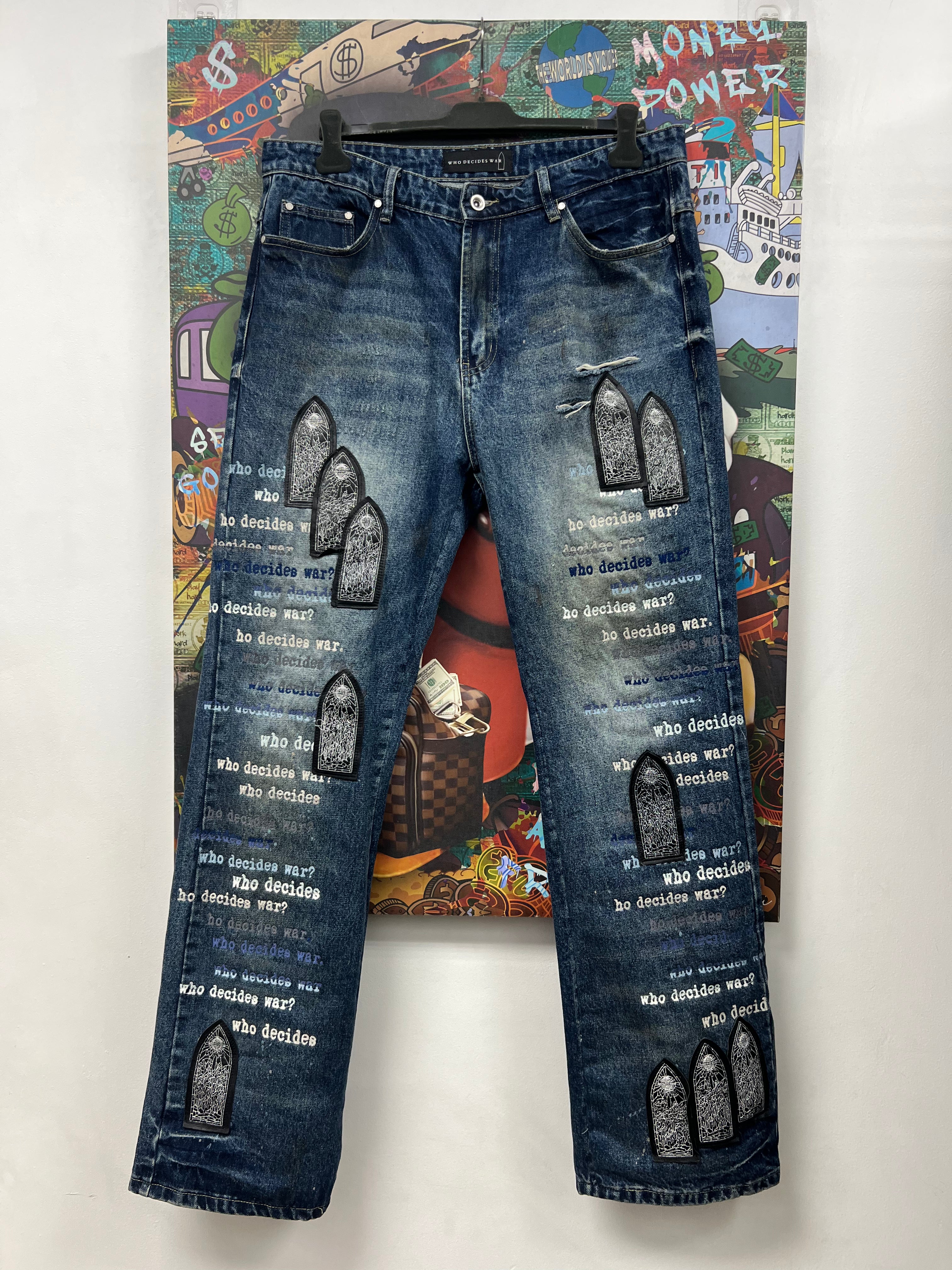 Who Decides War Dark Wash Scripture Jeans