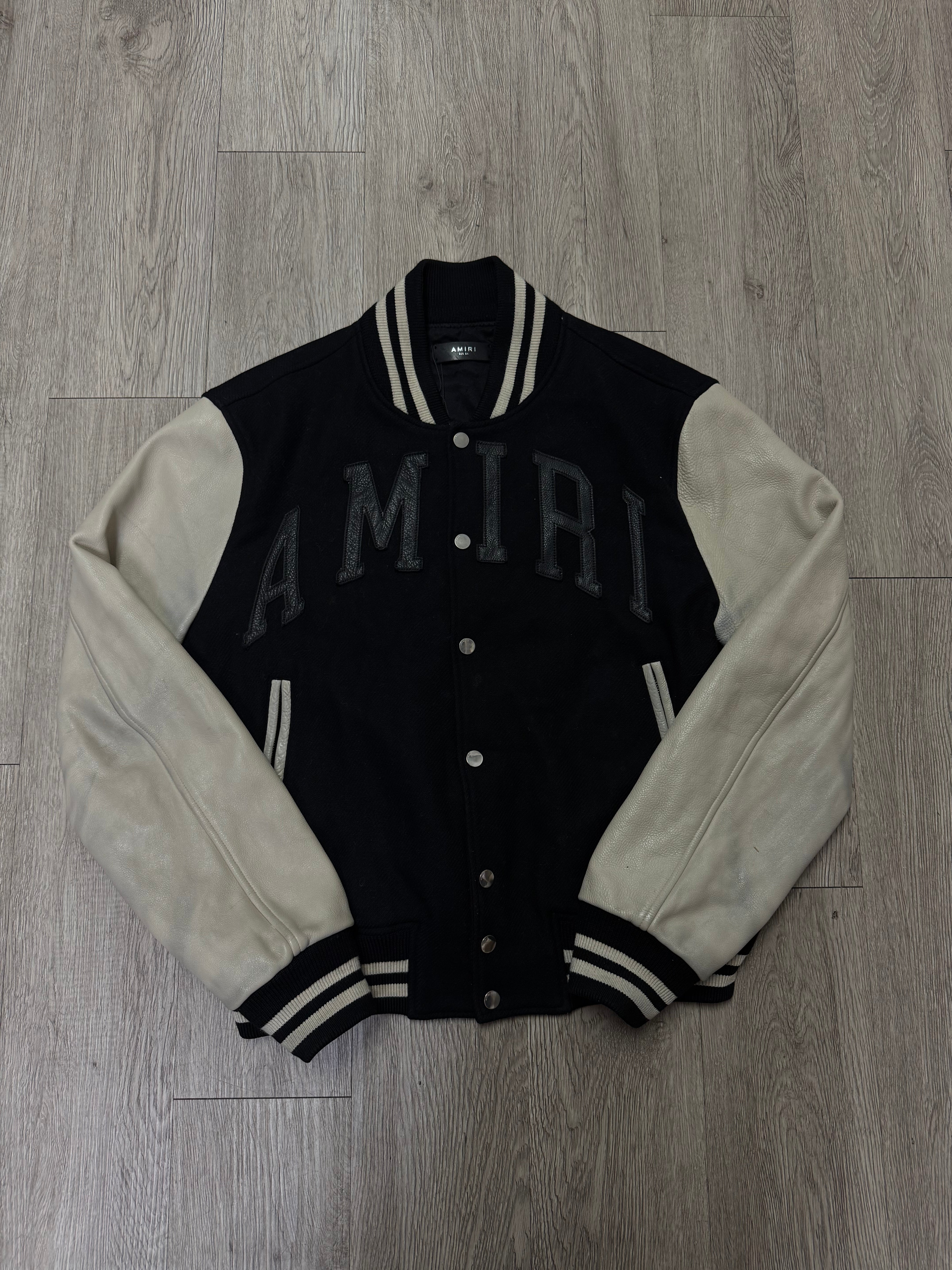Amiri Black Cream Arc Logo (54) Varsity Jacket