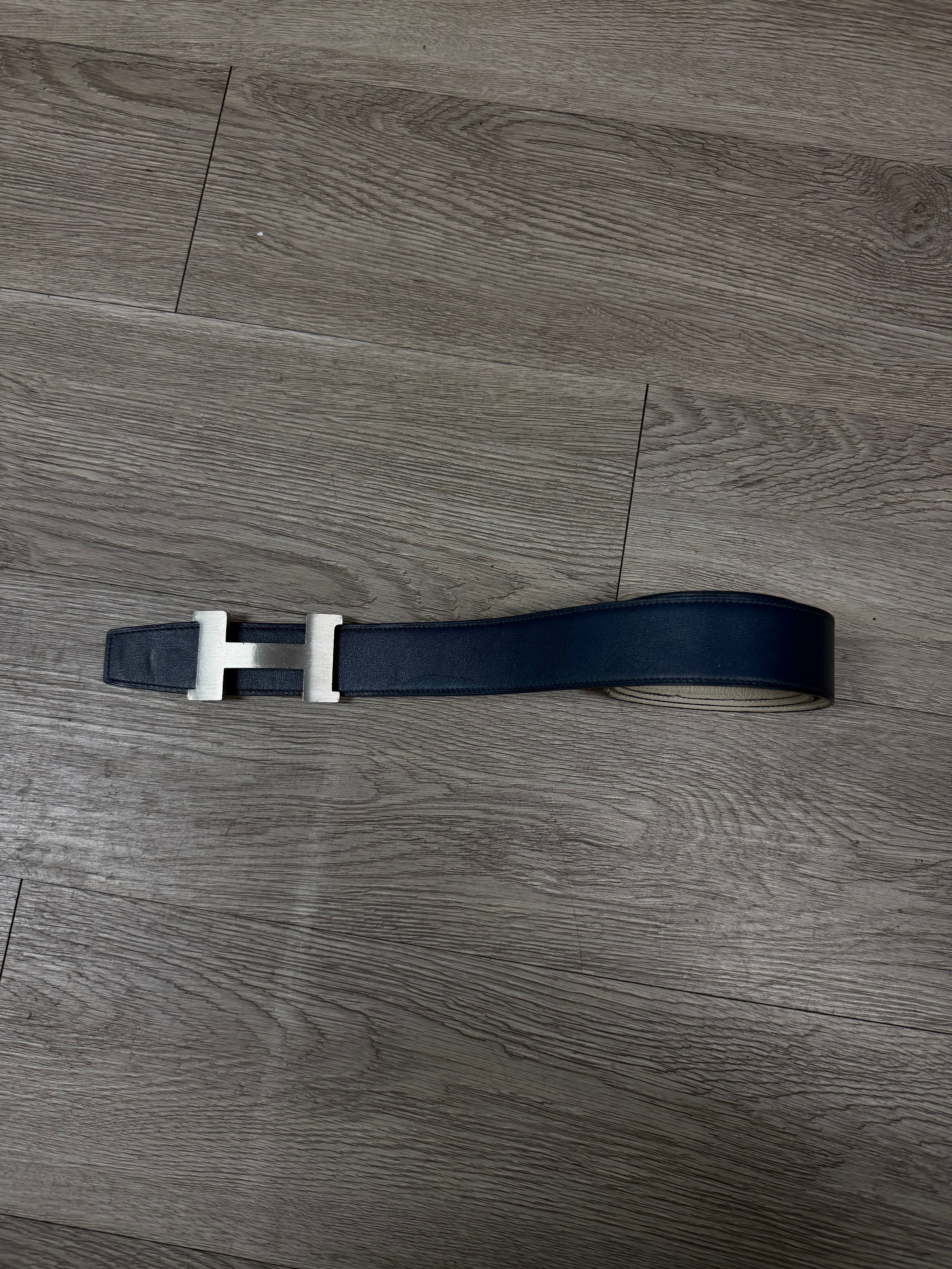 Hermes H Buckle Navy Belt