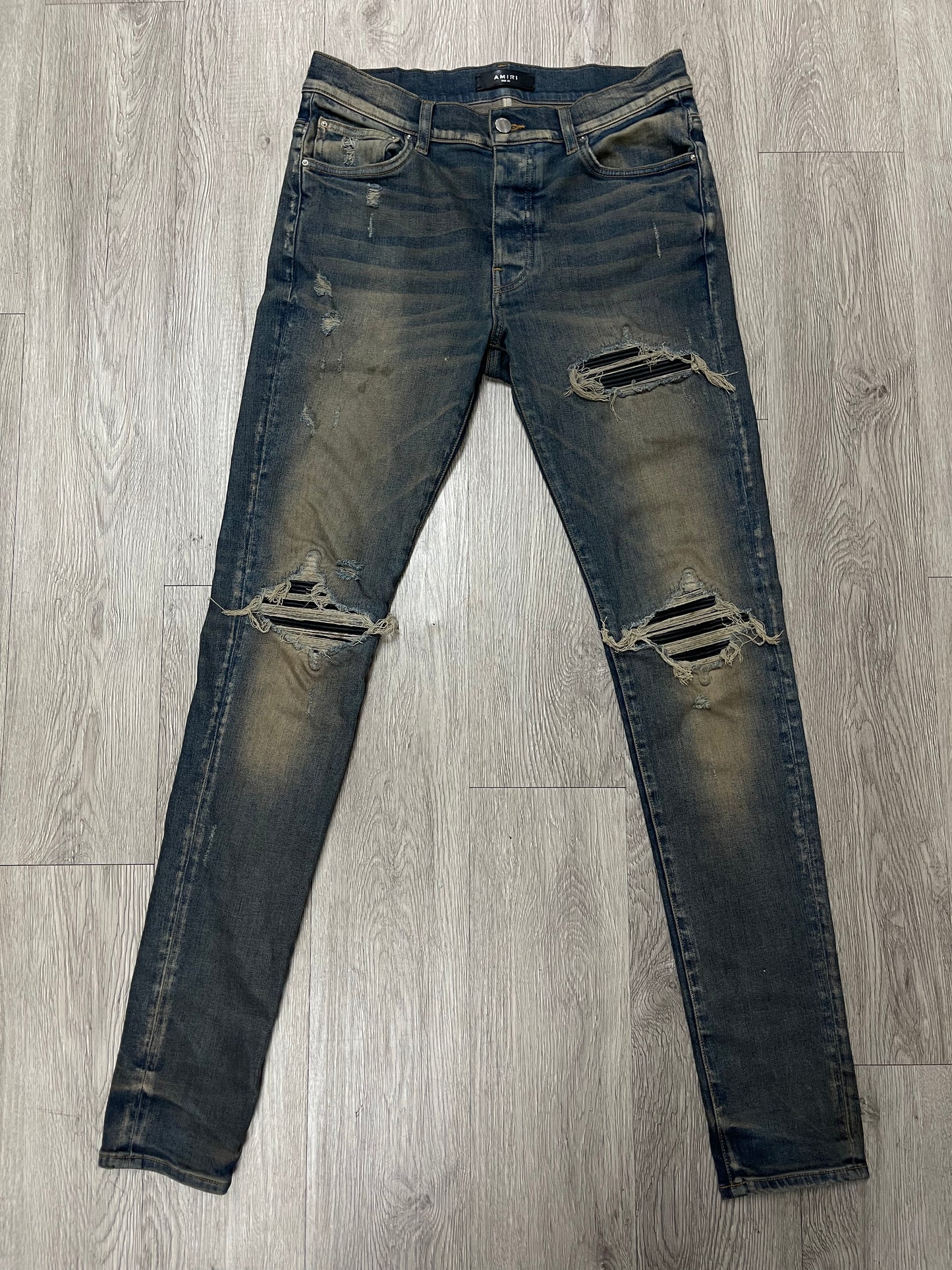 Amiri MX1 Dark Wash Black Patch Jeans