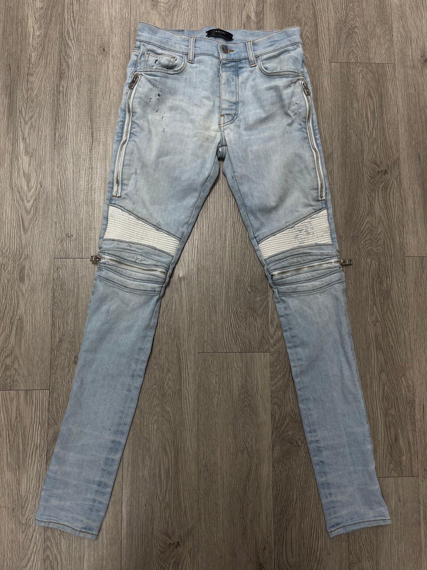 Amiri MX2 Light Wash White Patch Jeans