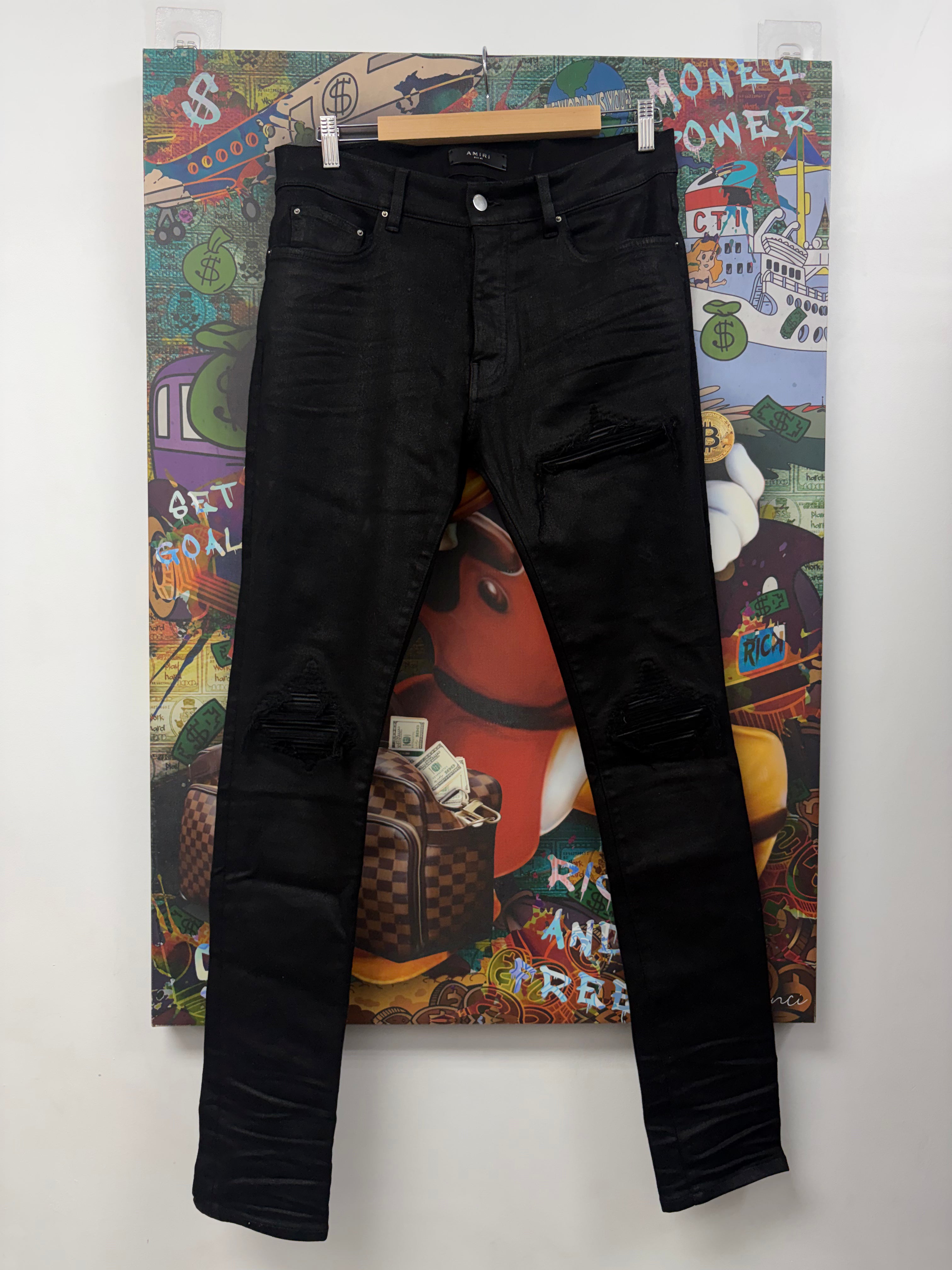 Amiri MX1 Black Wax Patch Jeans