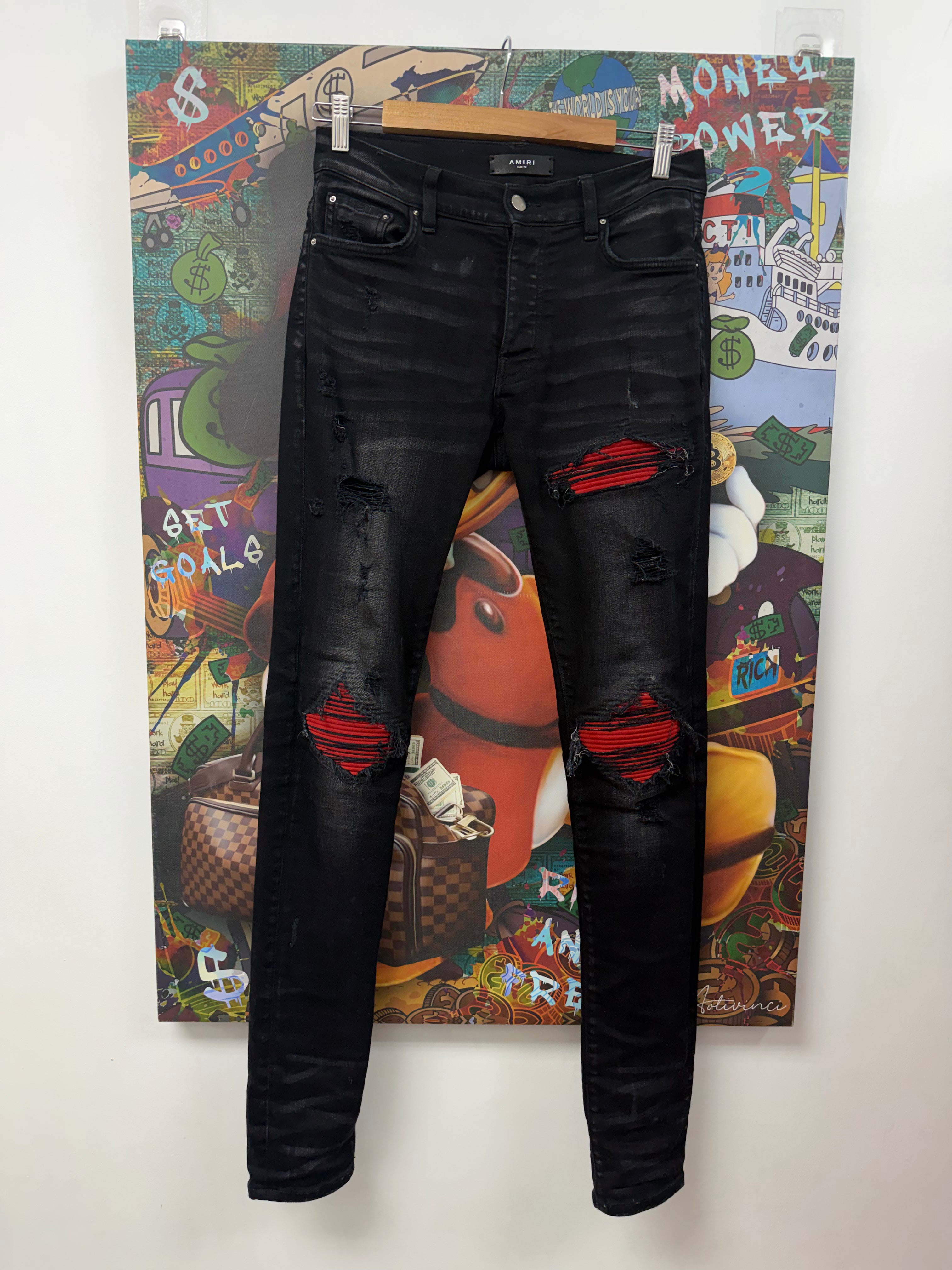 Amiri MX1 Black Wash Red Patch Jeans