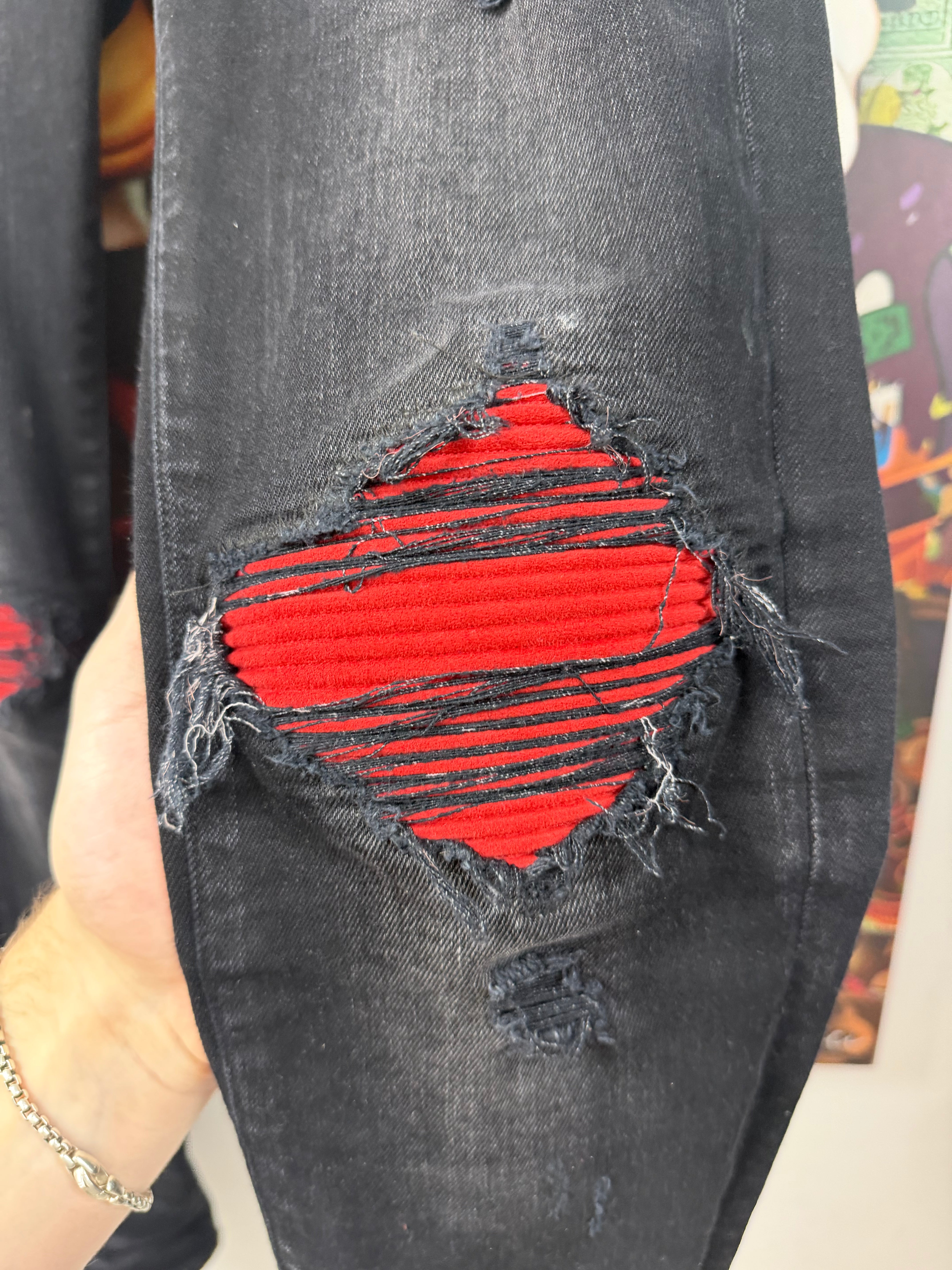 Amiri MX1 Black Wash Red Patch Jeans