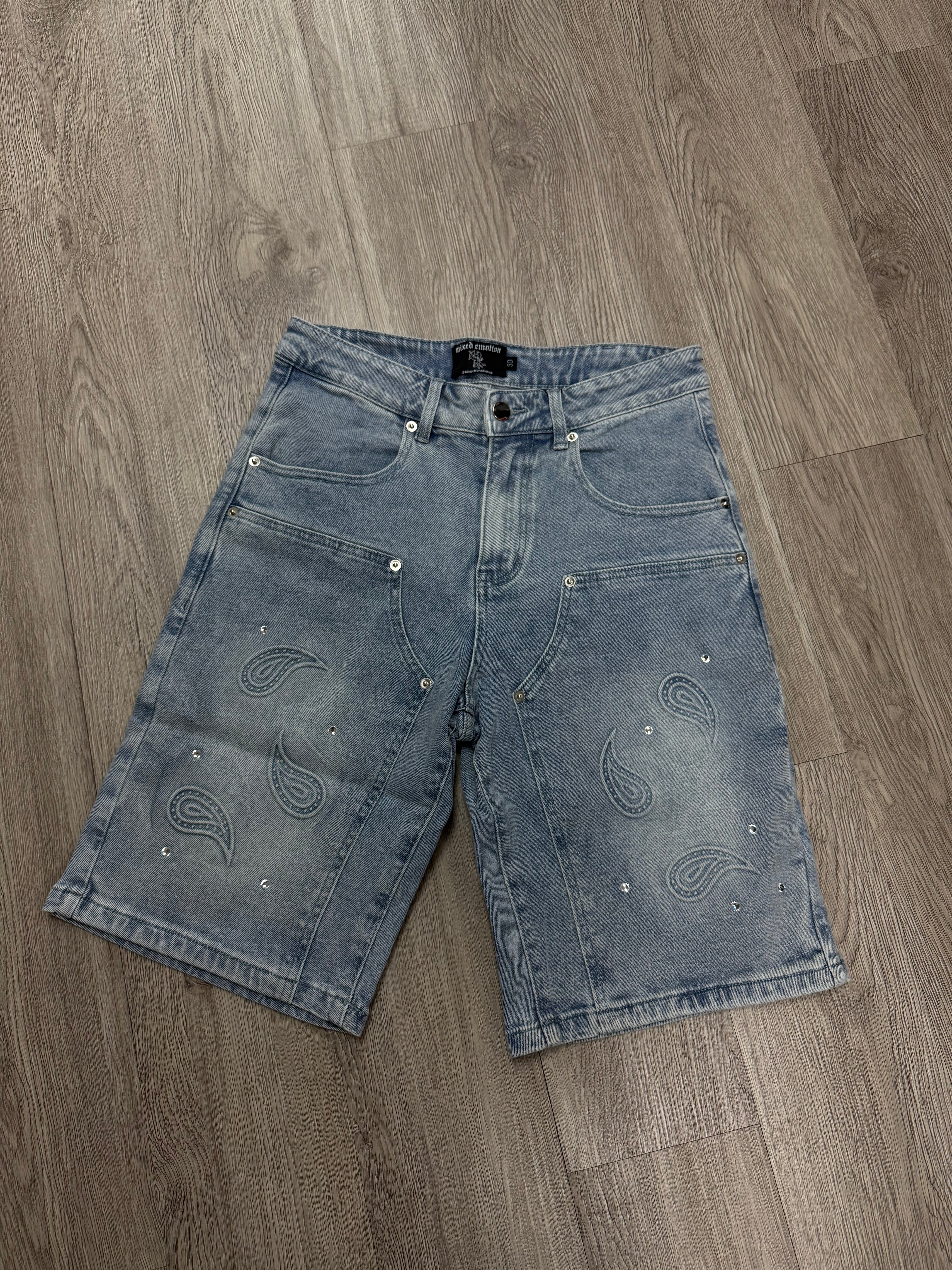 Mixed Emotion Paisley Denim Blue Shorts