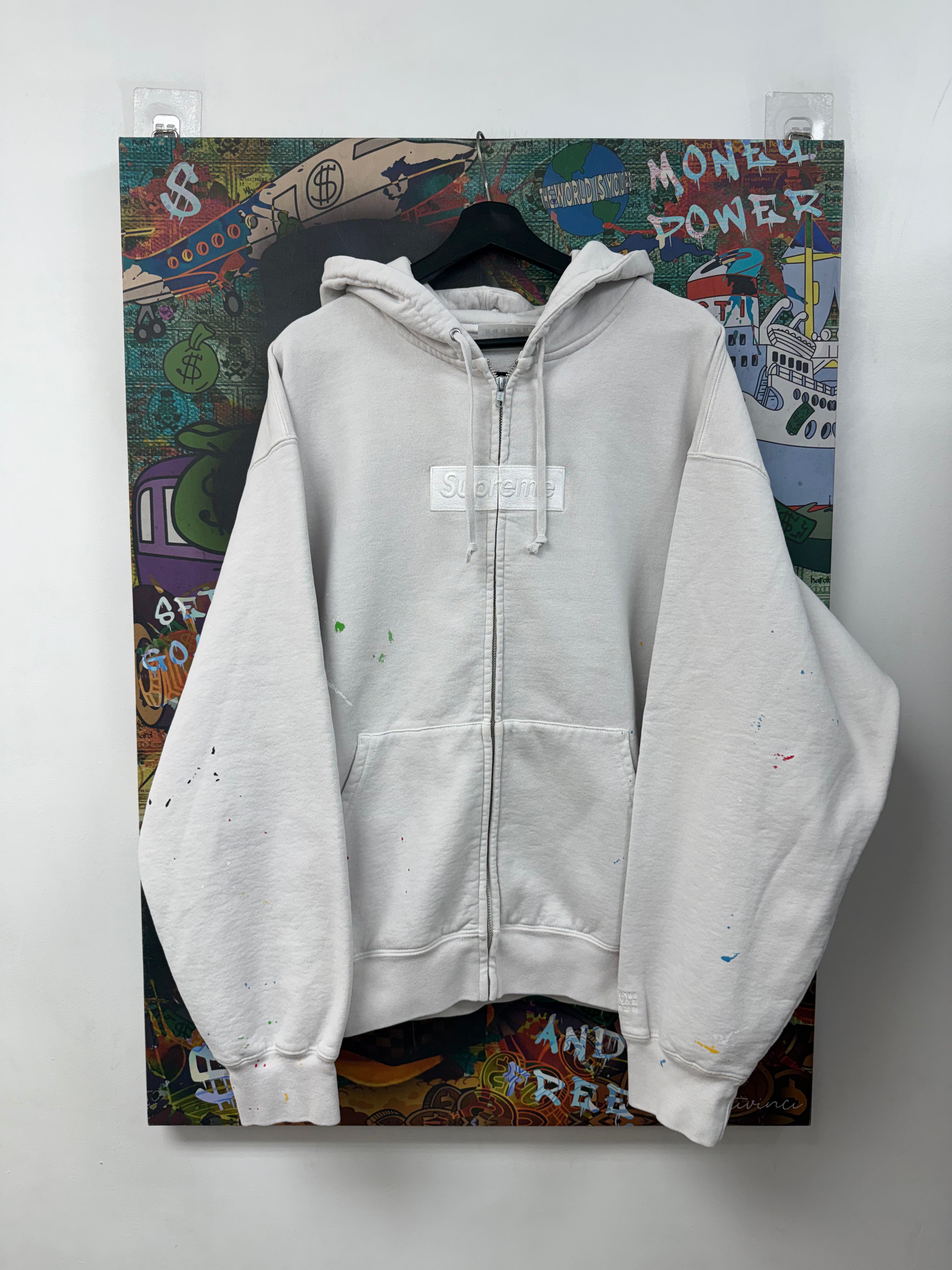Supreme Margiela White Splatter Box Logo Zip Up
