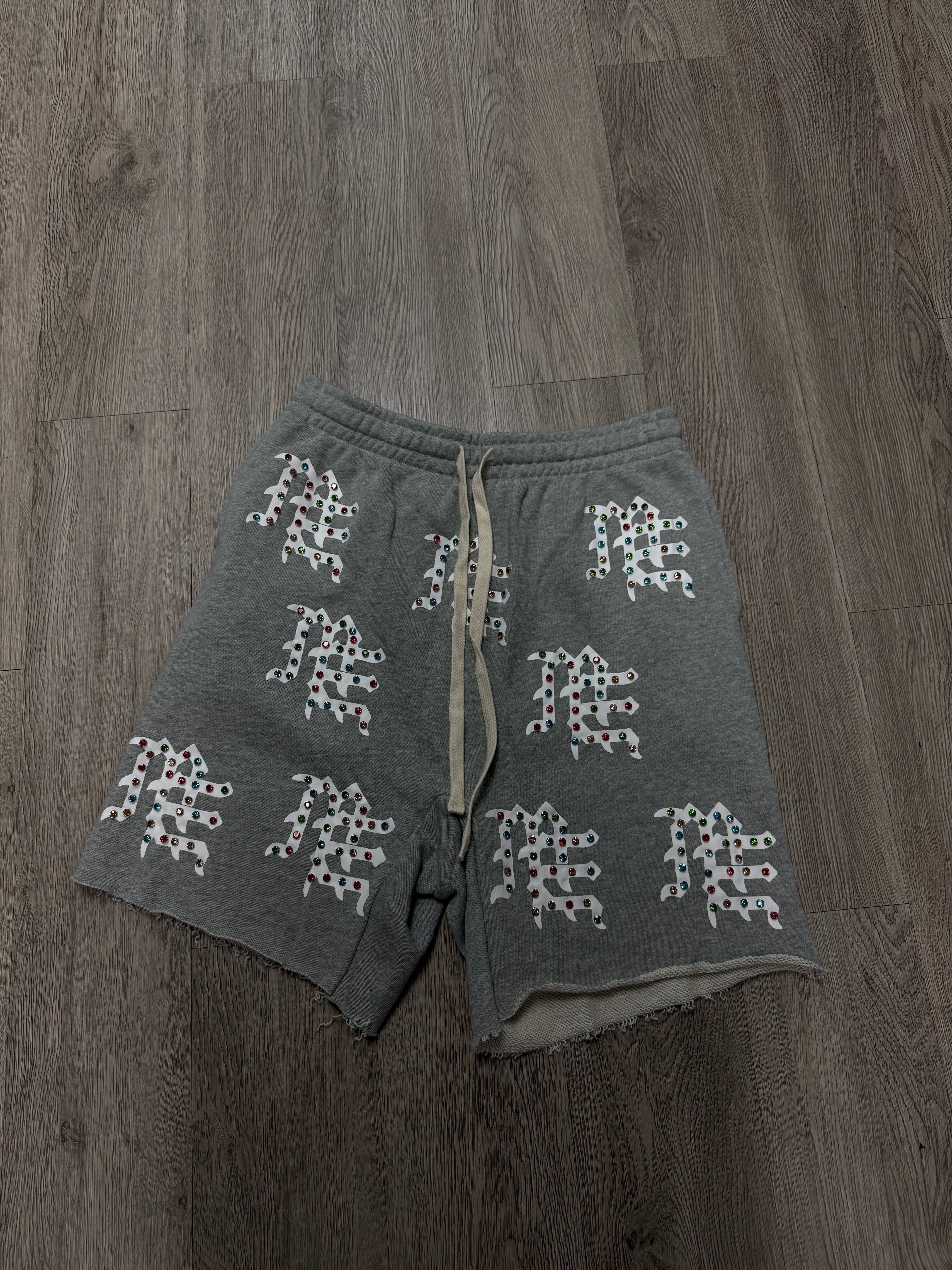 Mixed Emotion ME Logo Shorts Grey Rhinestone