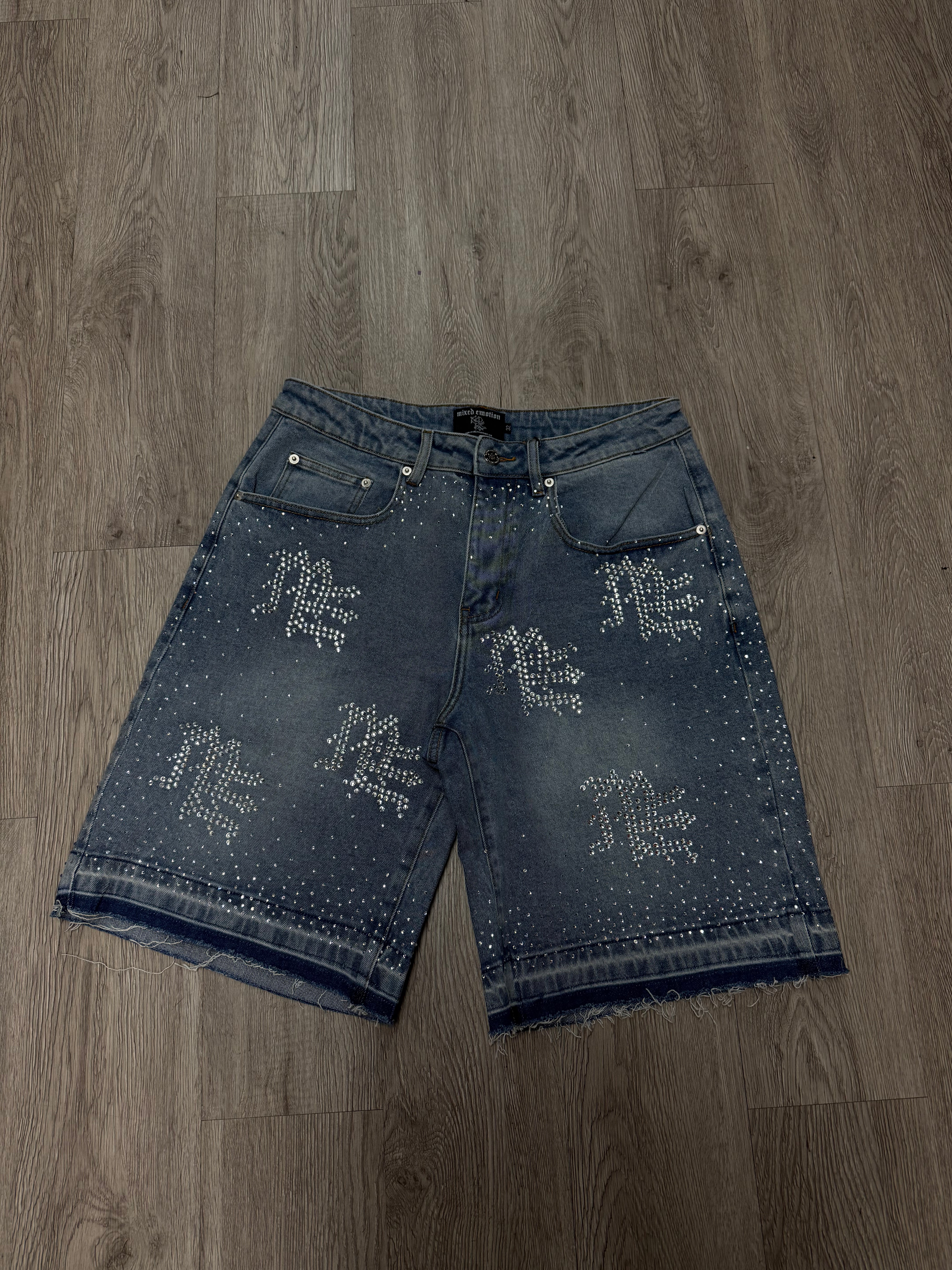 Mixed Emotion ME Rhinestone Blue Shorts