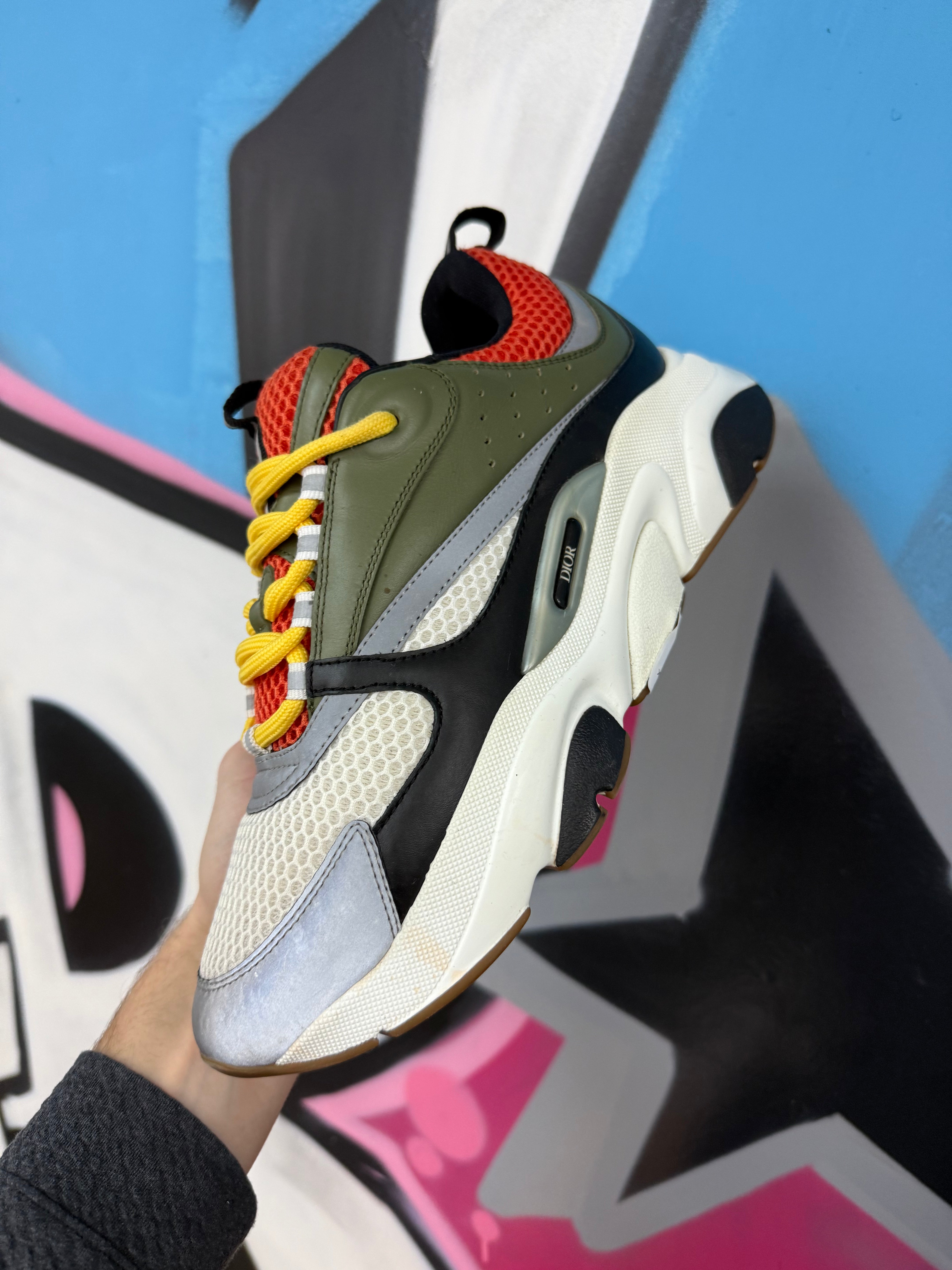 Dior B22 Olive Yellow Orange Sneakers