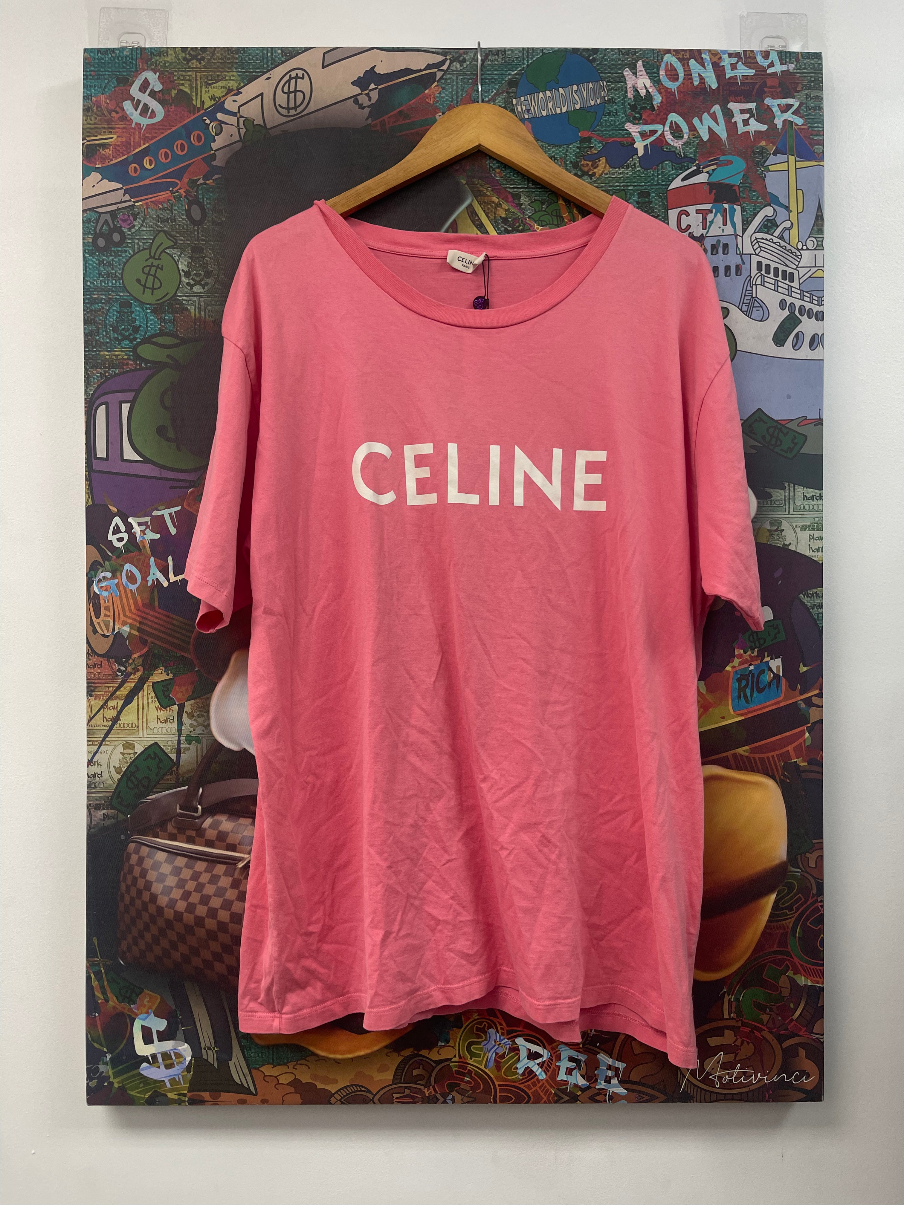 Celine Pink White Logo Tee