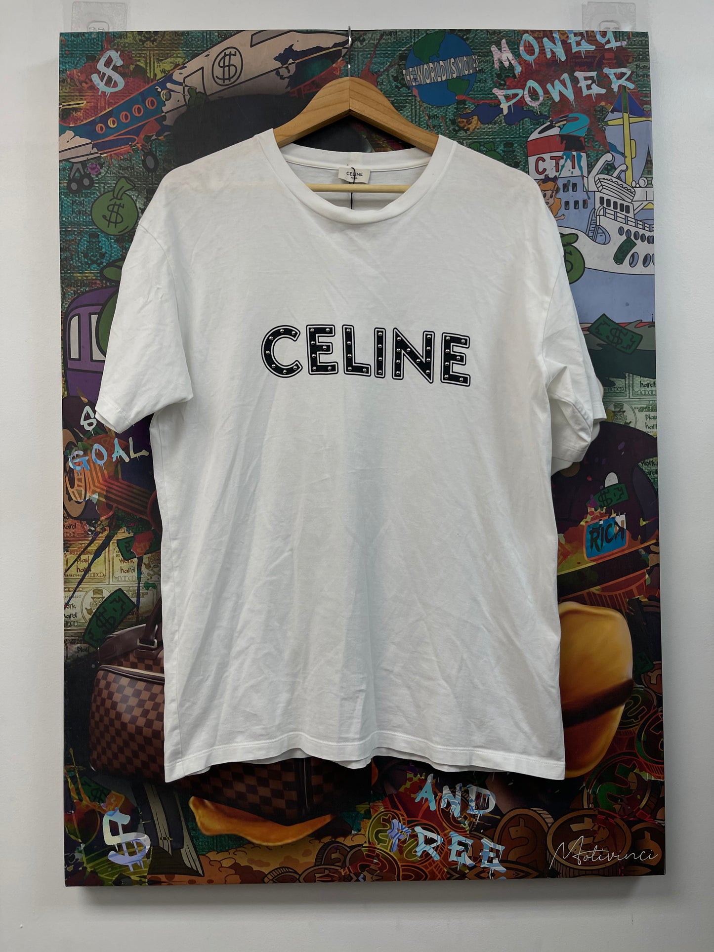 Celine Studded White Logo Tee