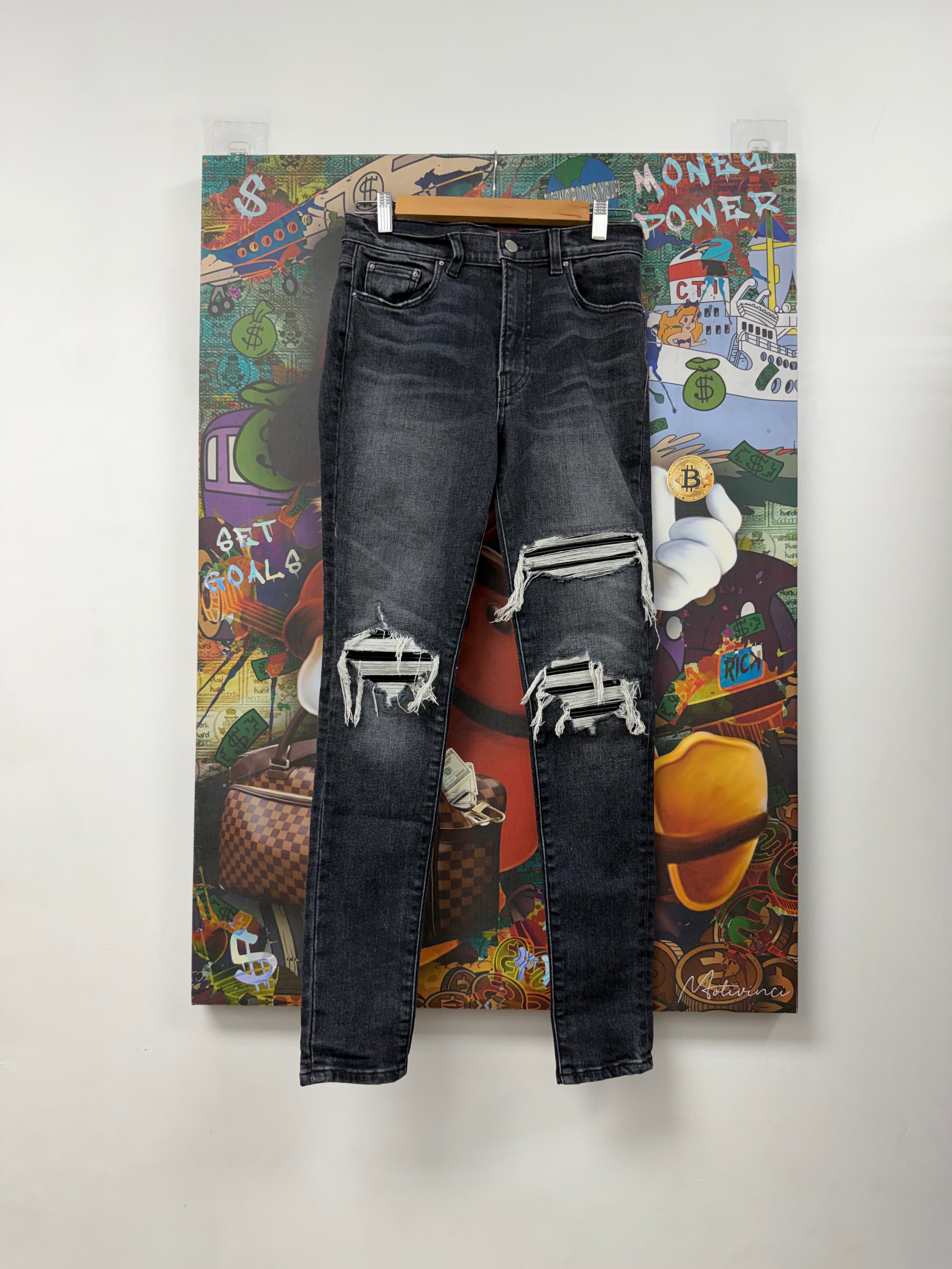 Amiri MX1 Grey Black Patch (Women's) Jeans