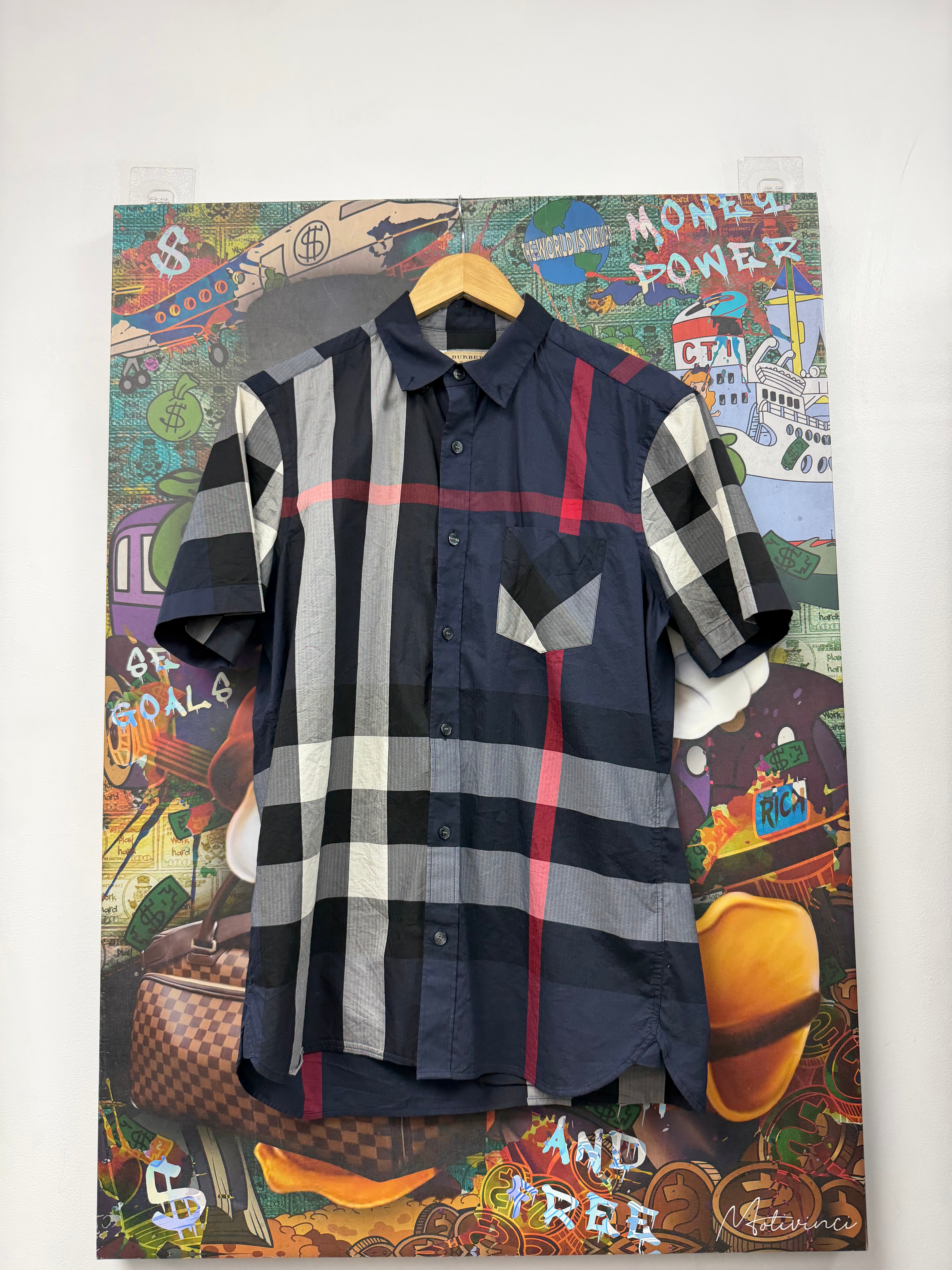 Burberry Blue Plaid Monogram Button Up