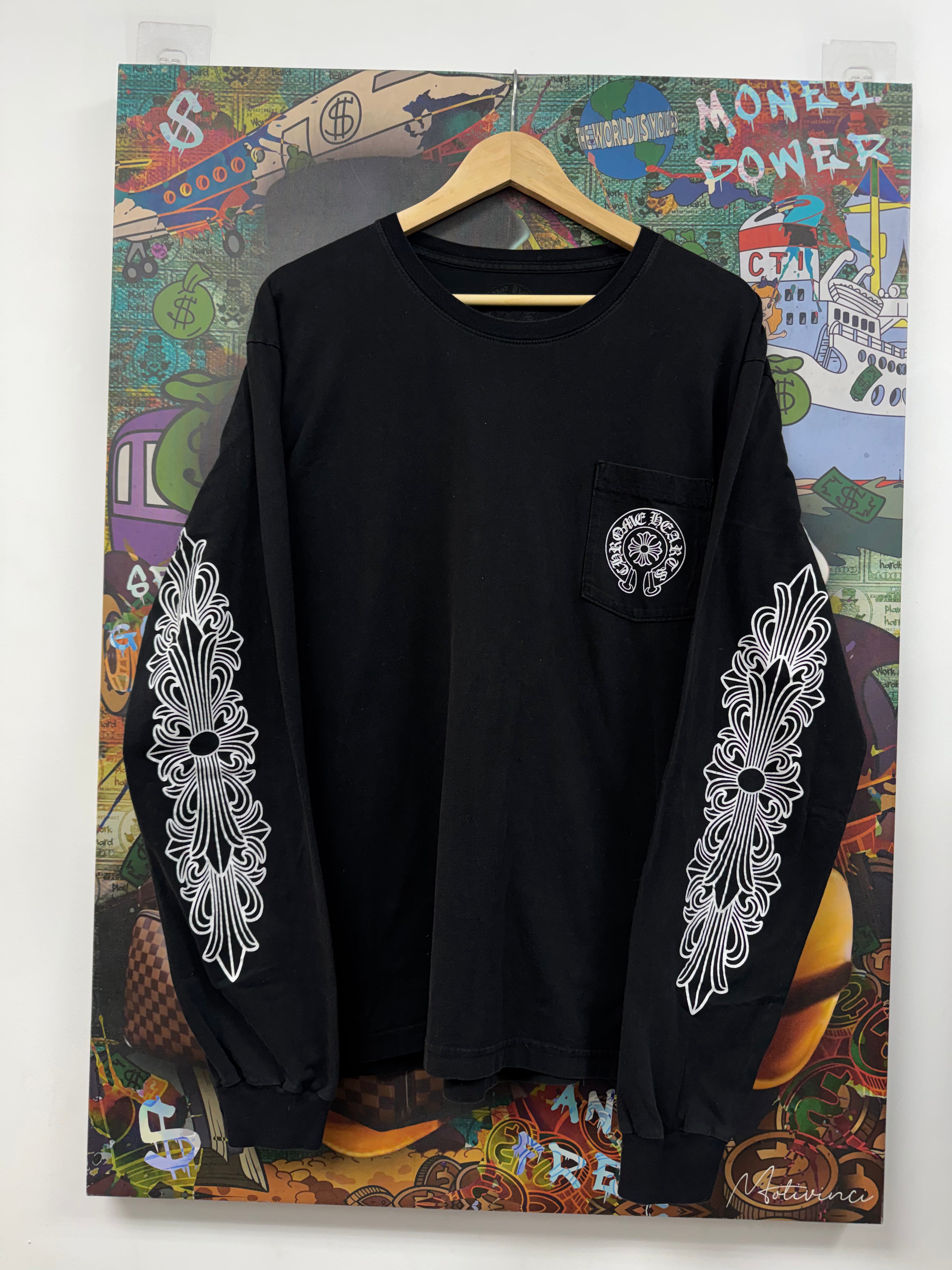 Chrome Hearts Black Floral Horseshoe Hong Kong Long Sleeve
