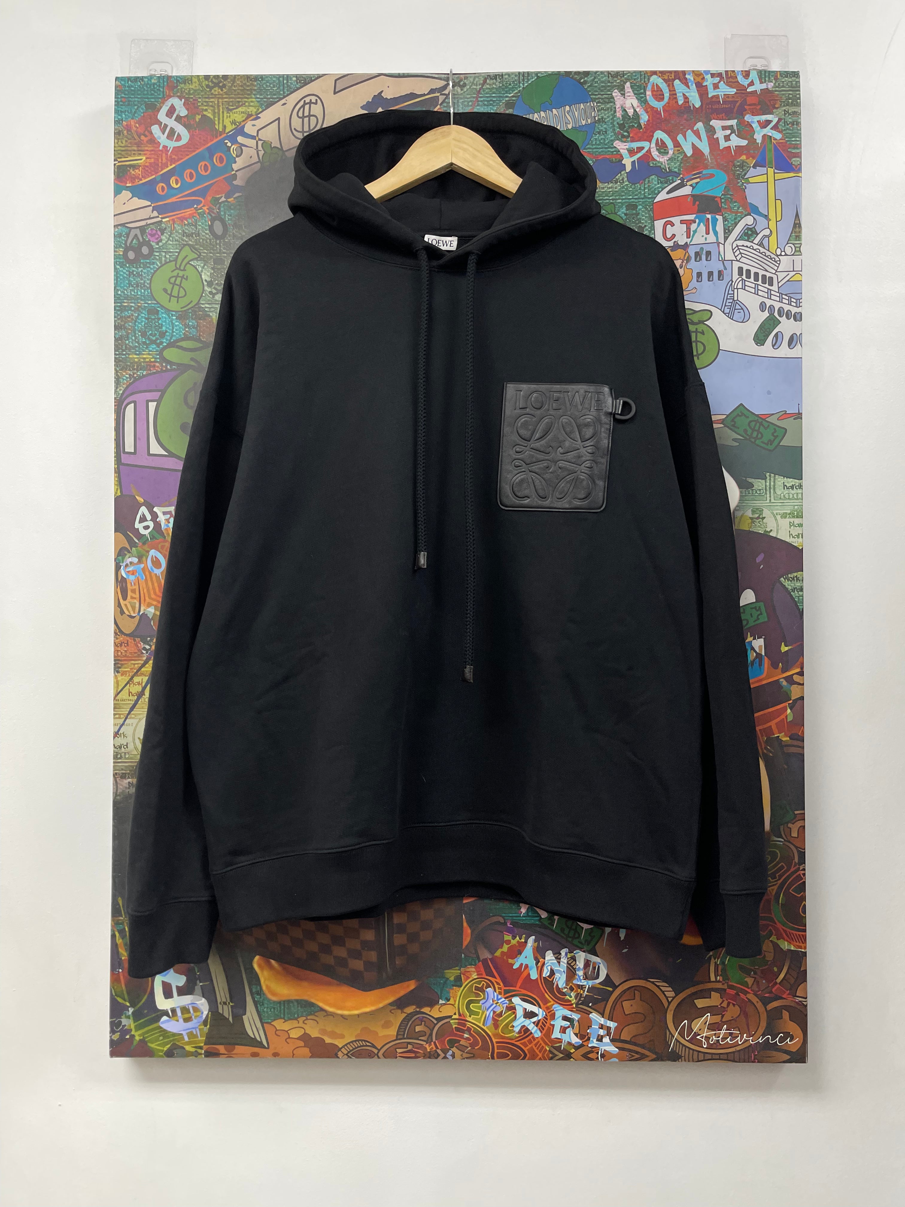 Loewe Black Leather Pocket Anagram Hoodie