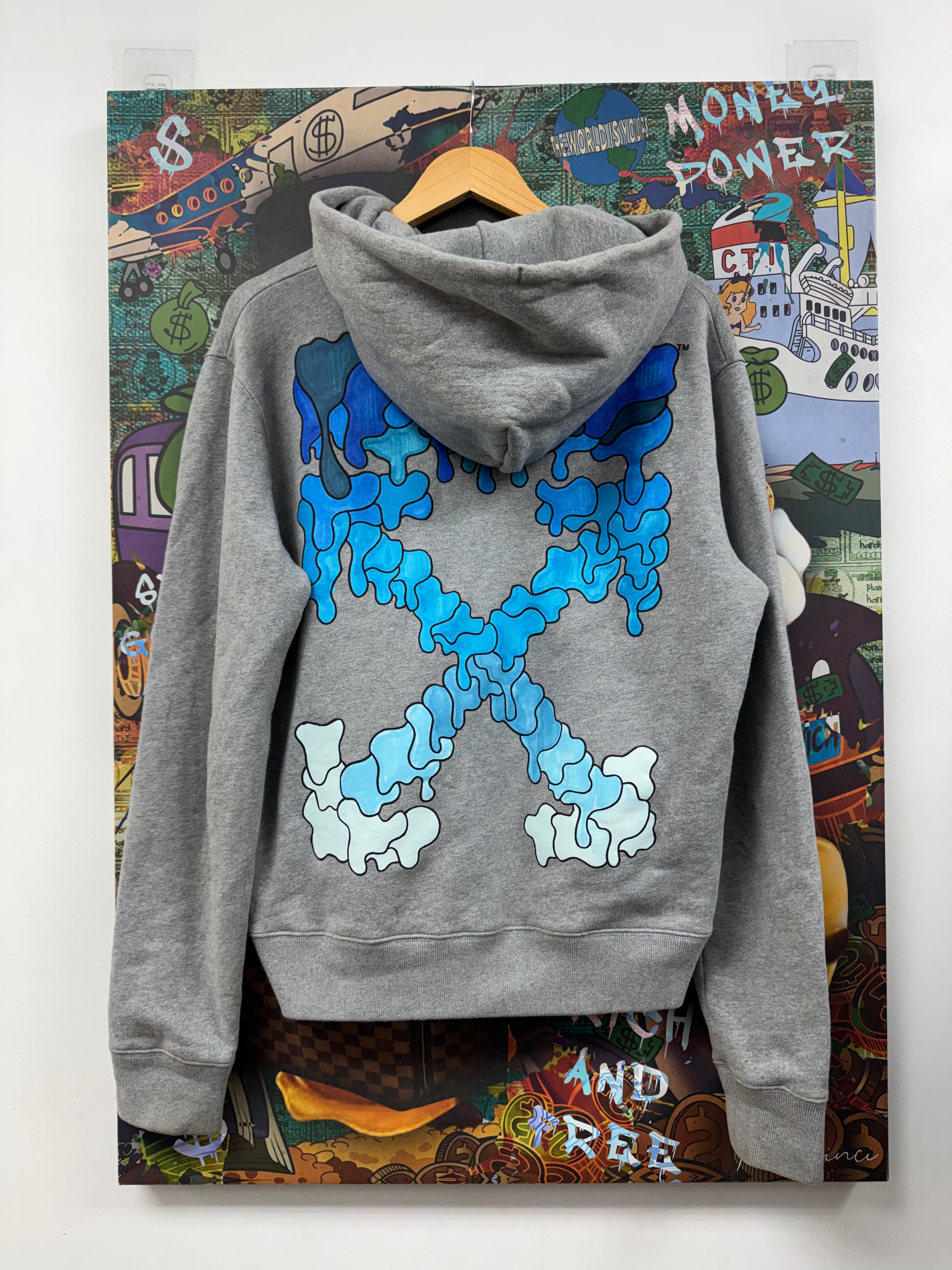 Off White Grey Blue White Drip Hoodie