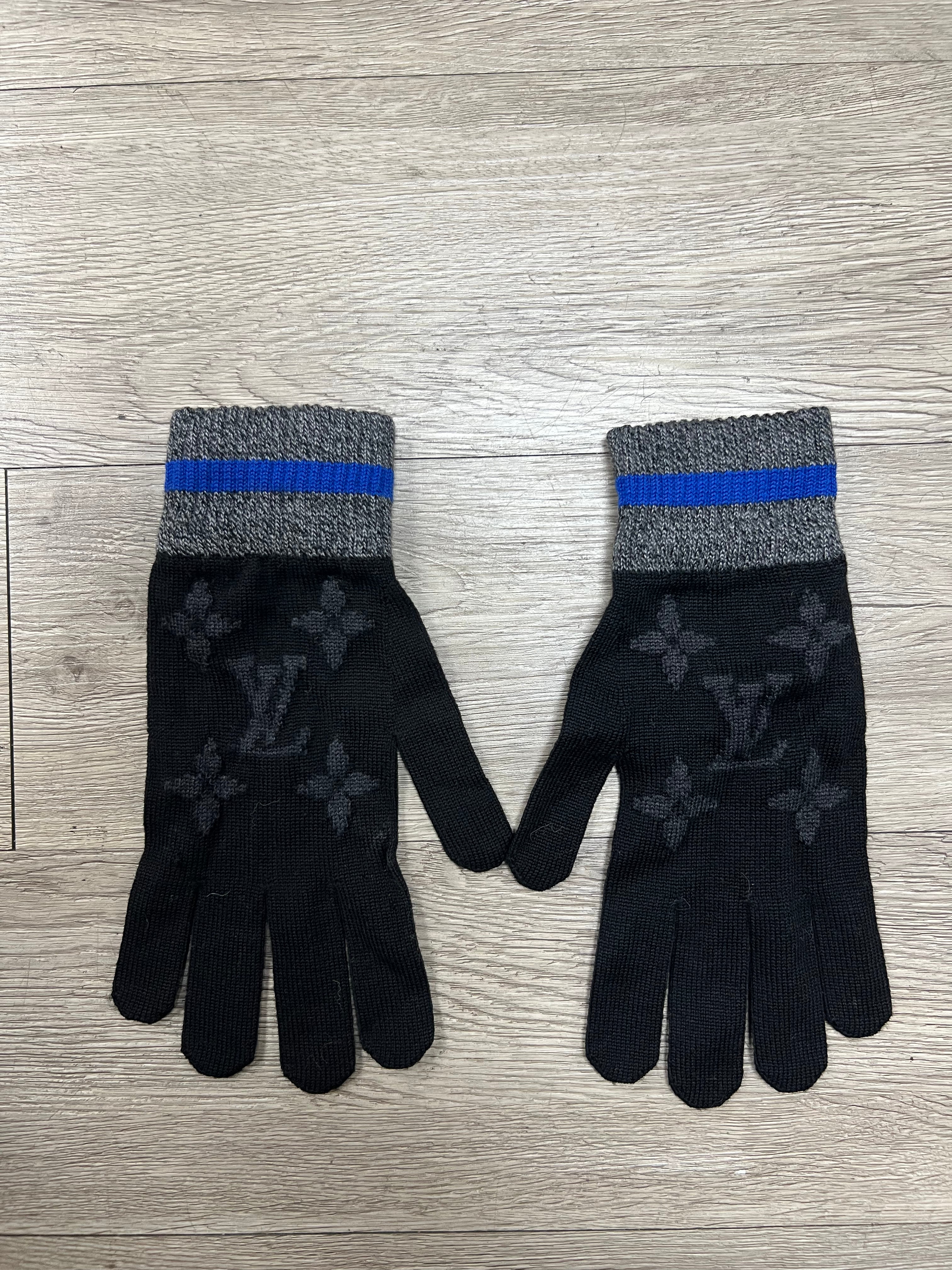 Louis Vuitton Black Grey Blue Monogram Gloves