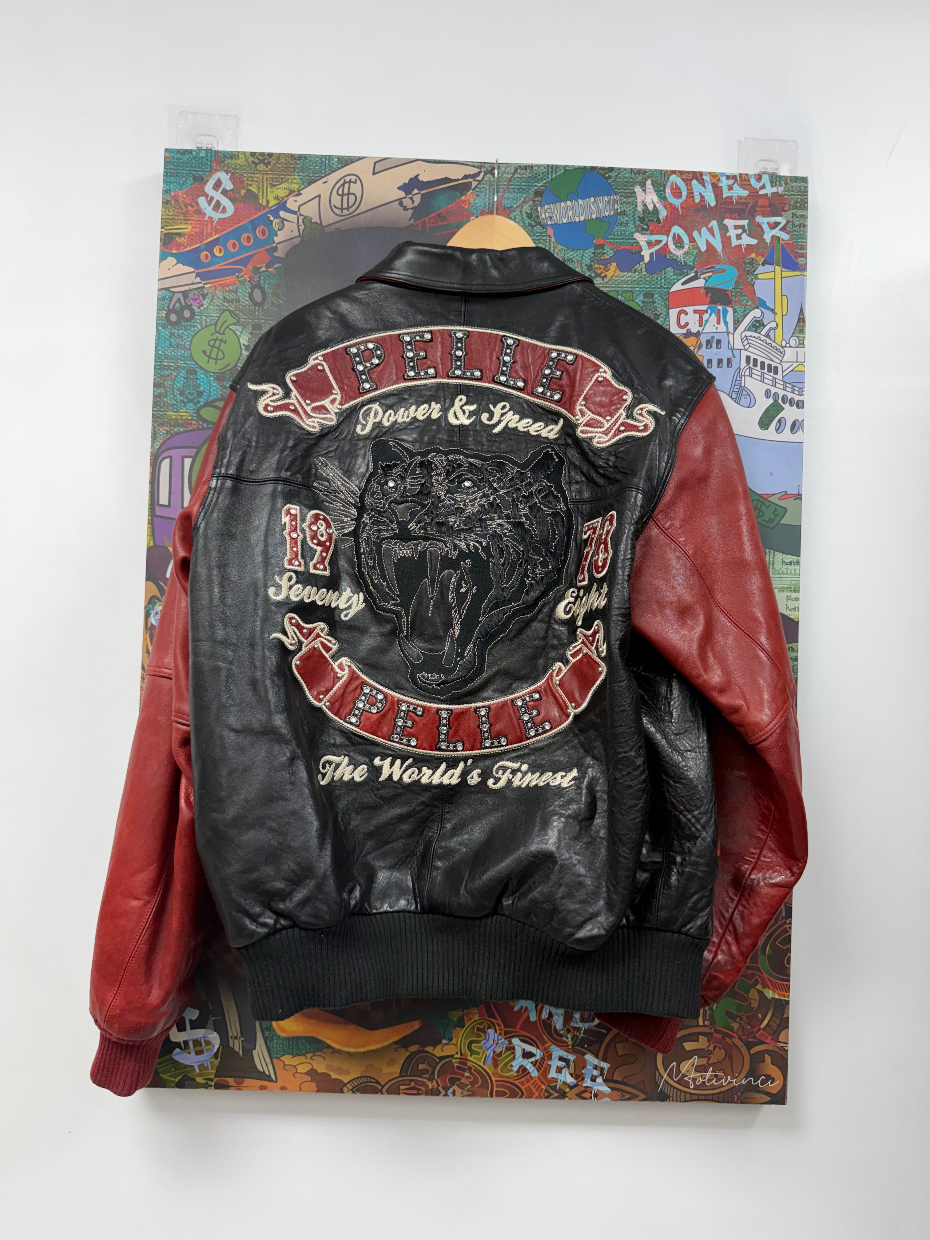 Pelle Pelle Black Red Tiger Faux Fur (48) Varsity Jacket