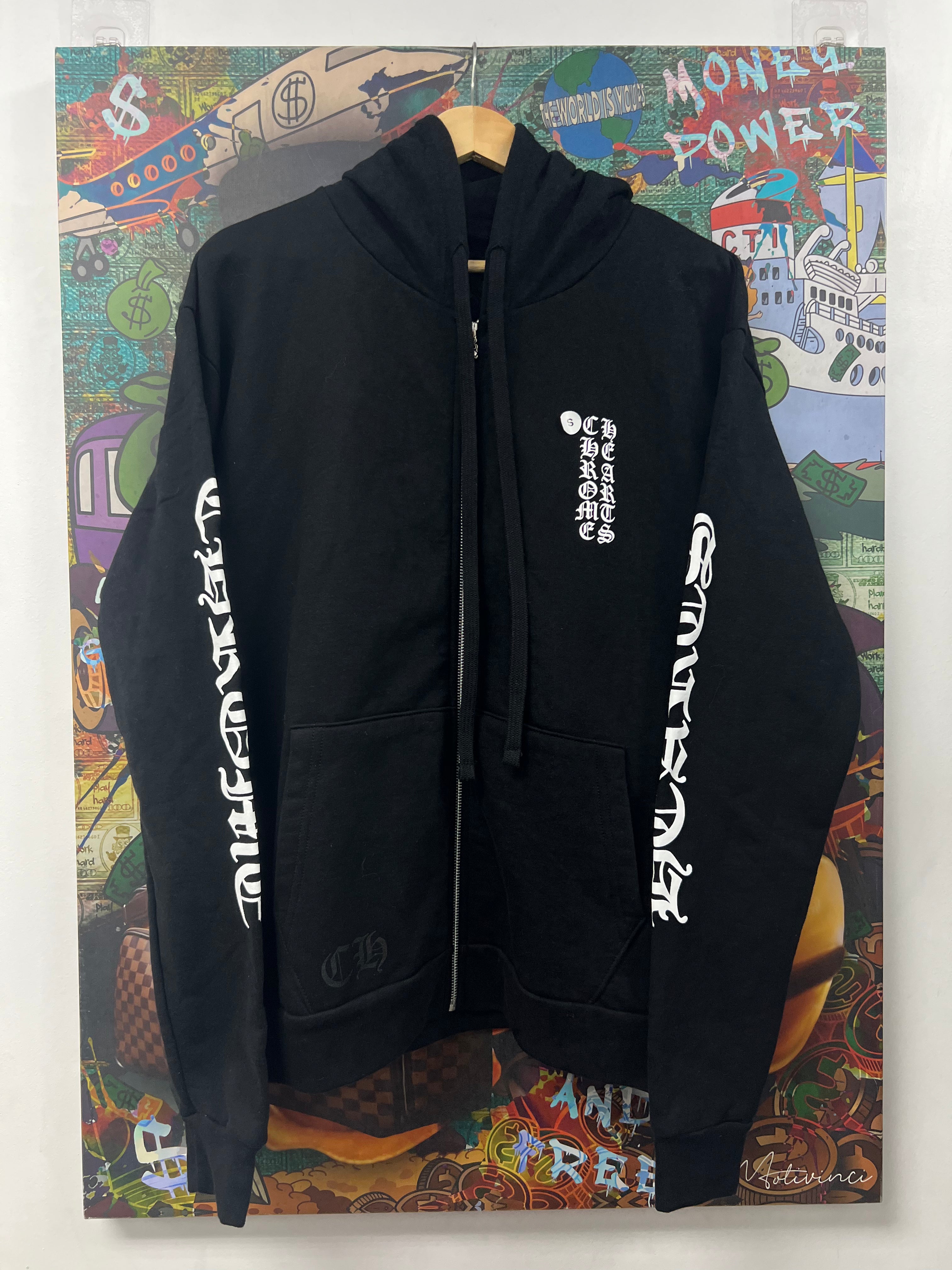 Chrome Hearts Black White Vertical Logo Zip Up
