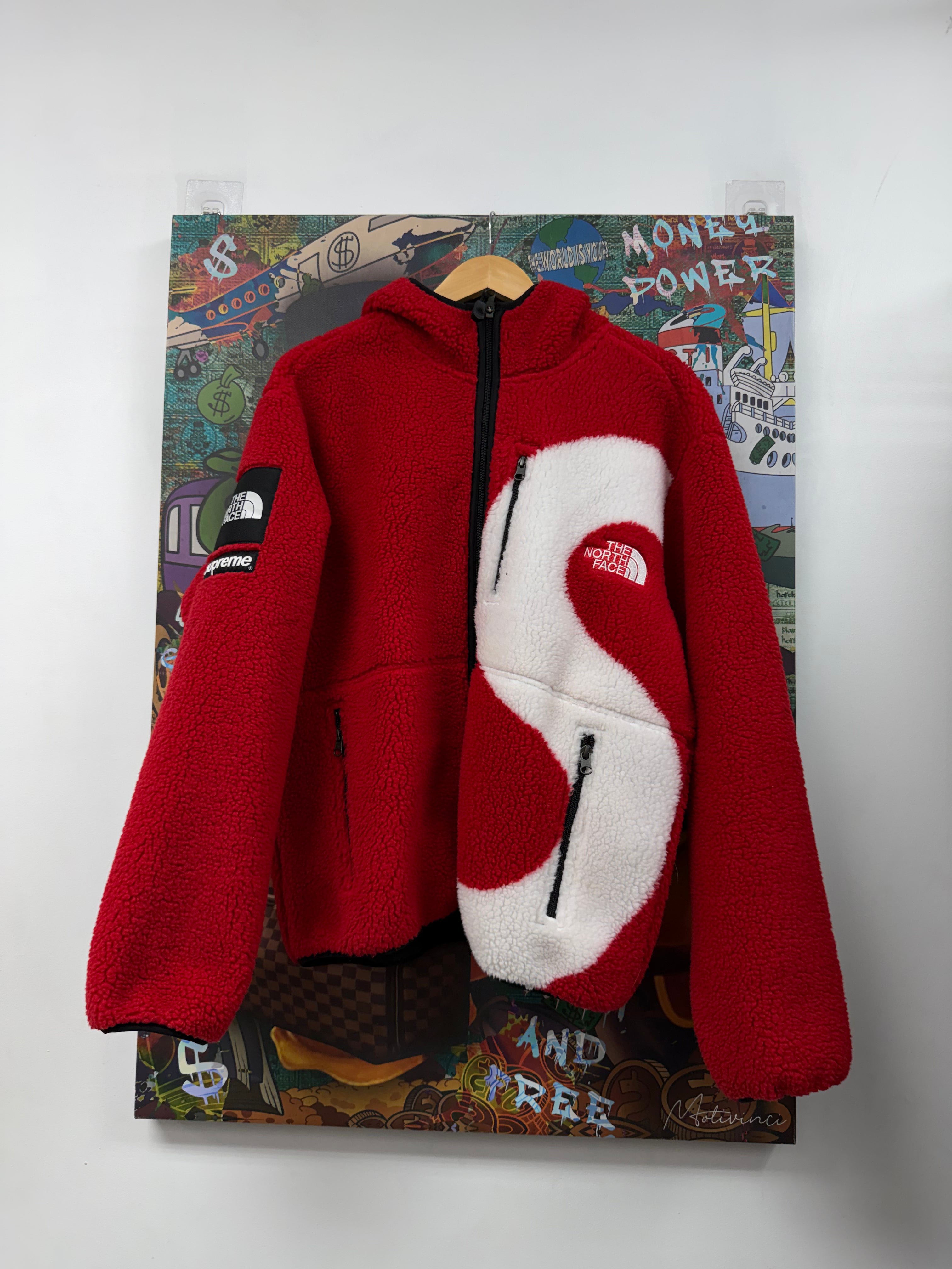 Supreme North Face Red White S Logo Sherpa Fleece Zip Up