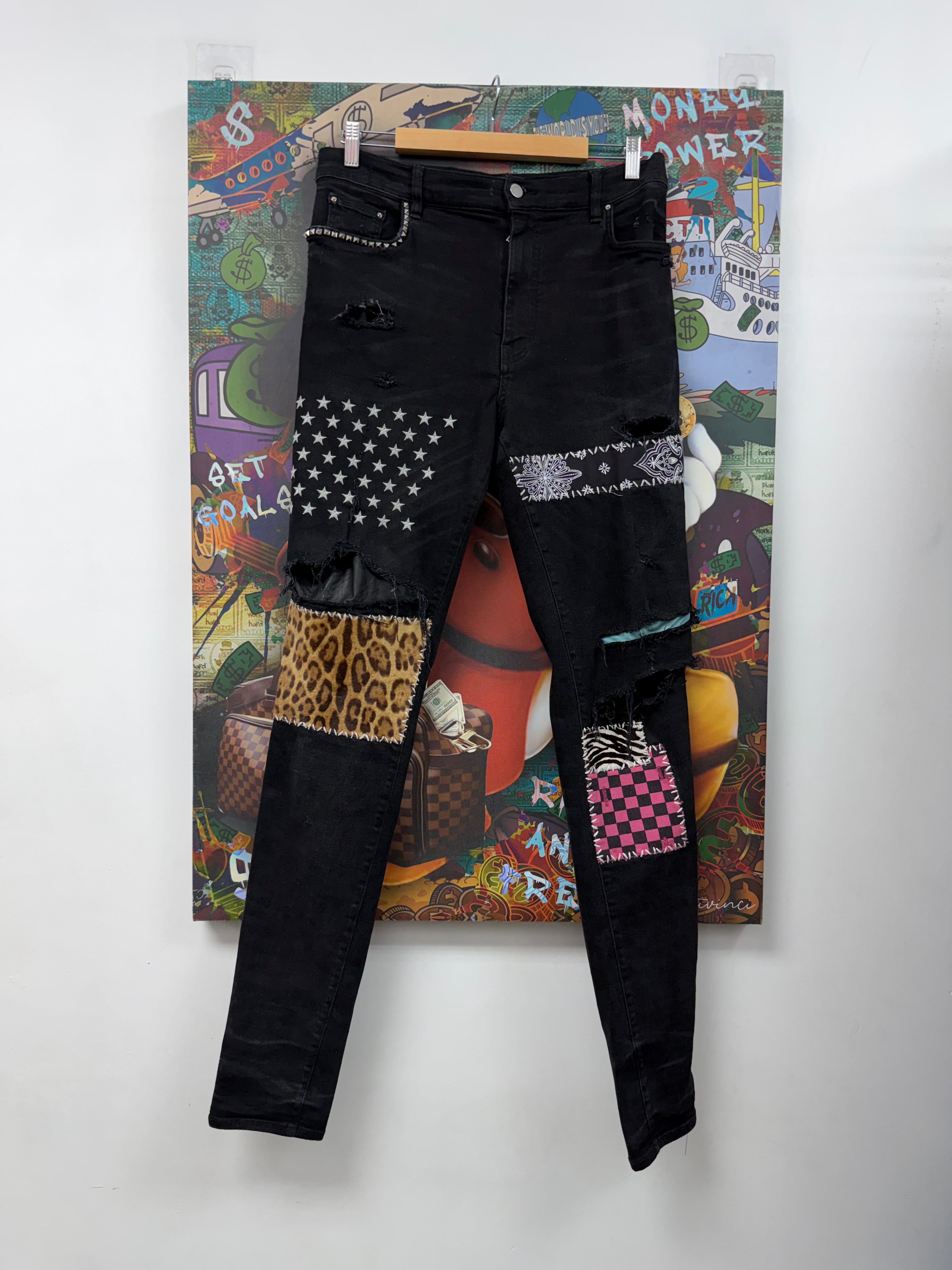 Amiri Black Wash Multi Art Patchwork Jeans