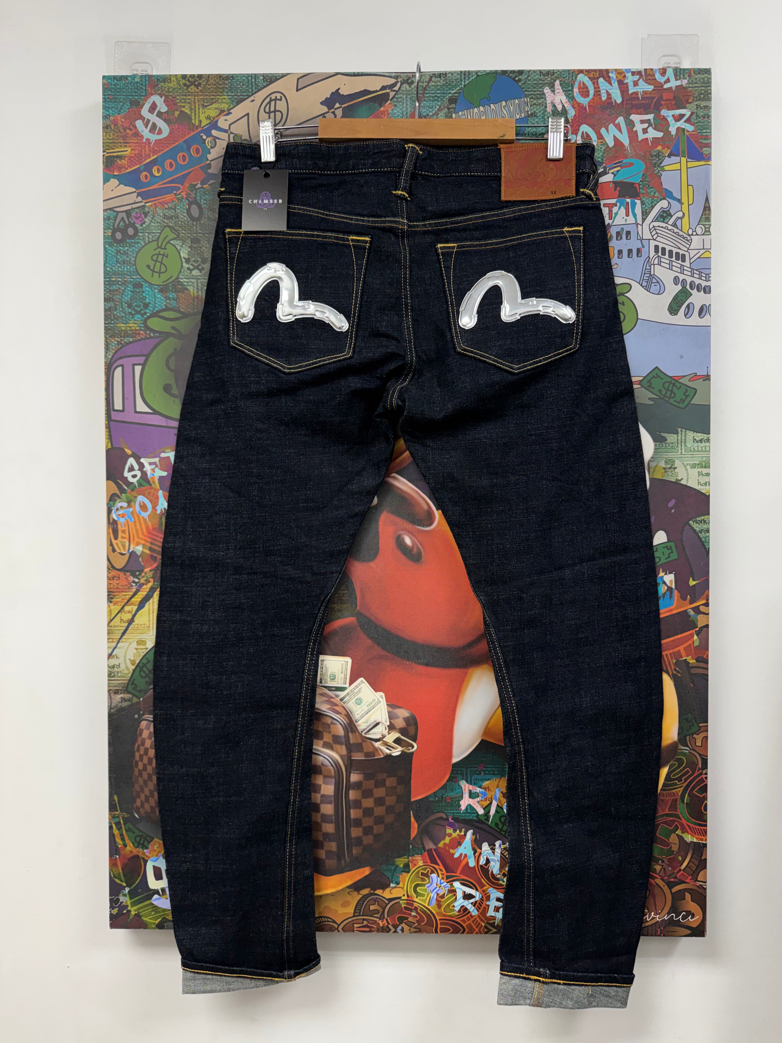 Evisu Navy Selvedge Back Pocket Chrome Logo Jeans