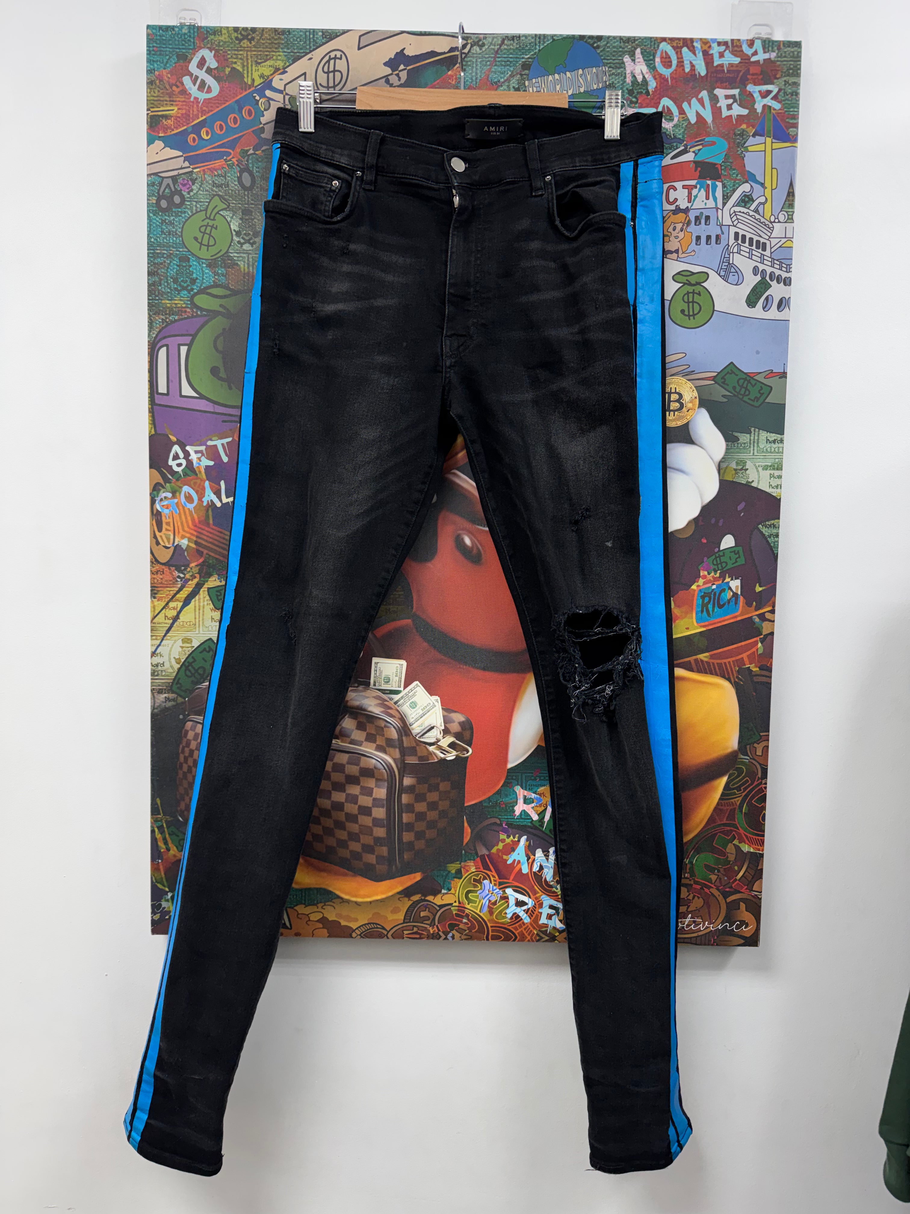 Amiri Black Wash Blue Stripe Jeans