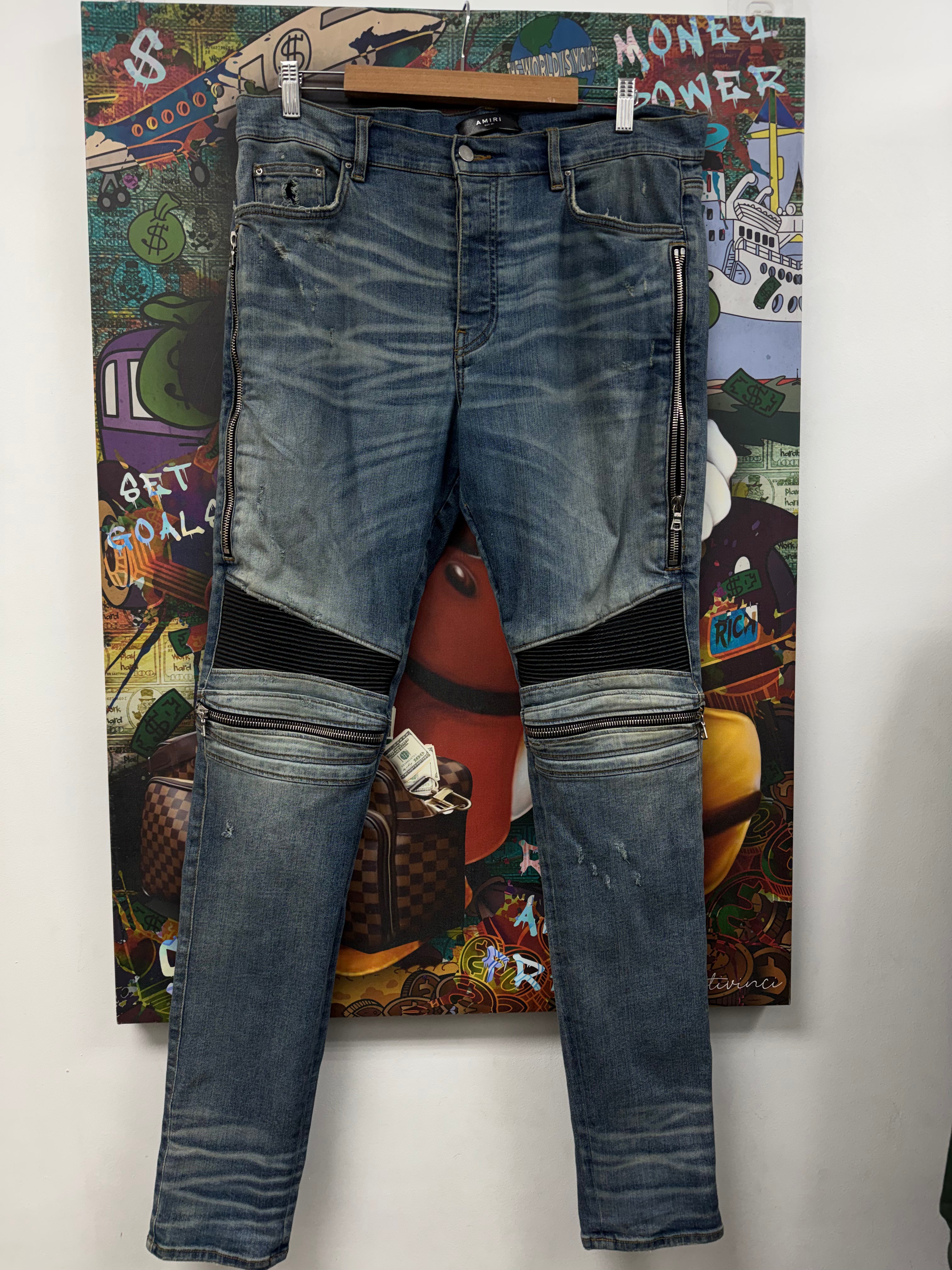 Amiri MX2 Light Wash Black Patch Jeans