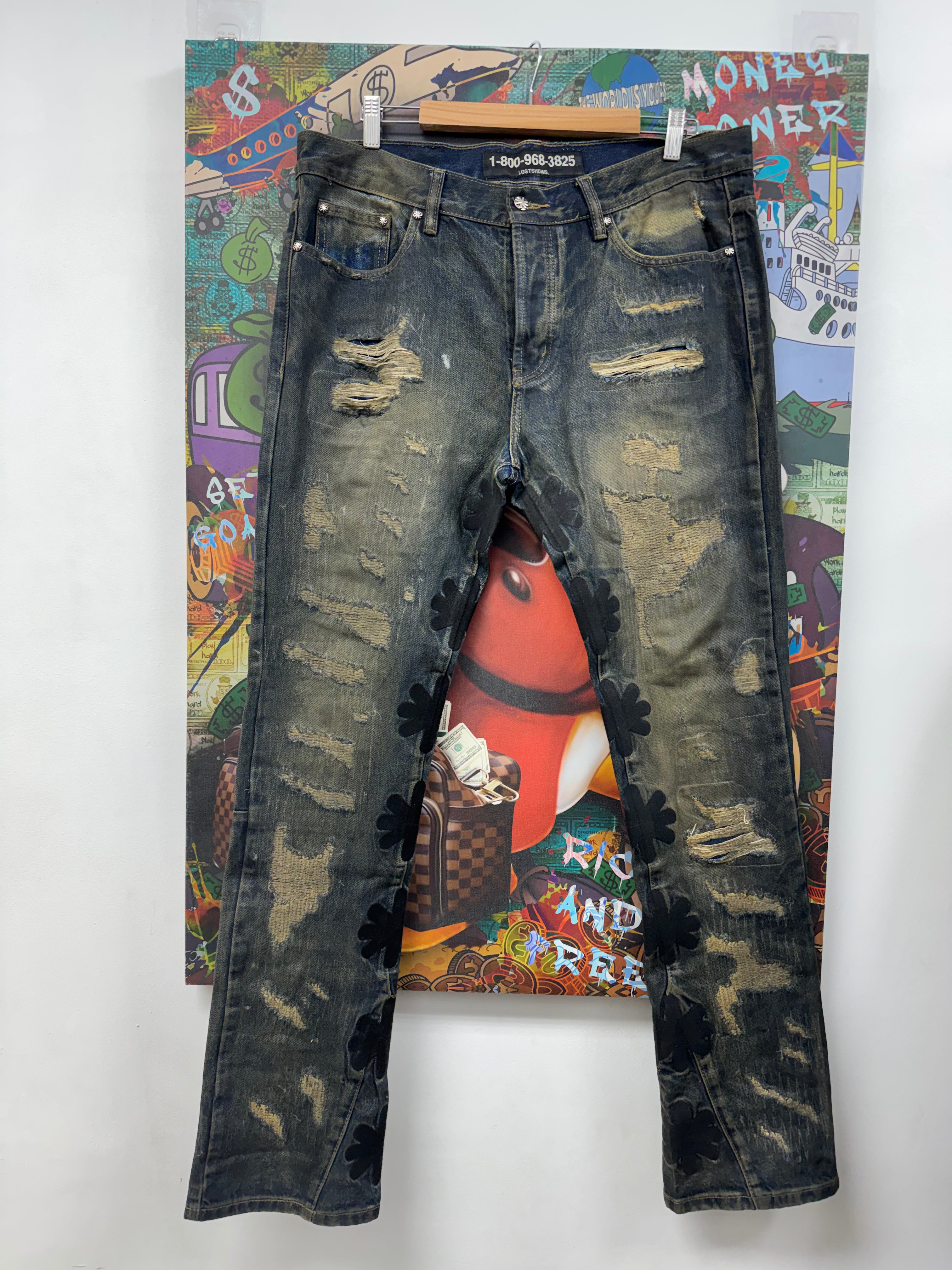 LOST SHDWS Rust Wash Distressed Jeans