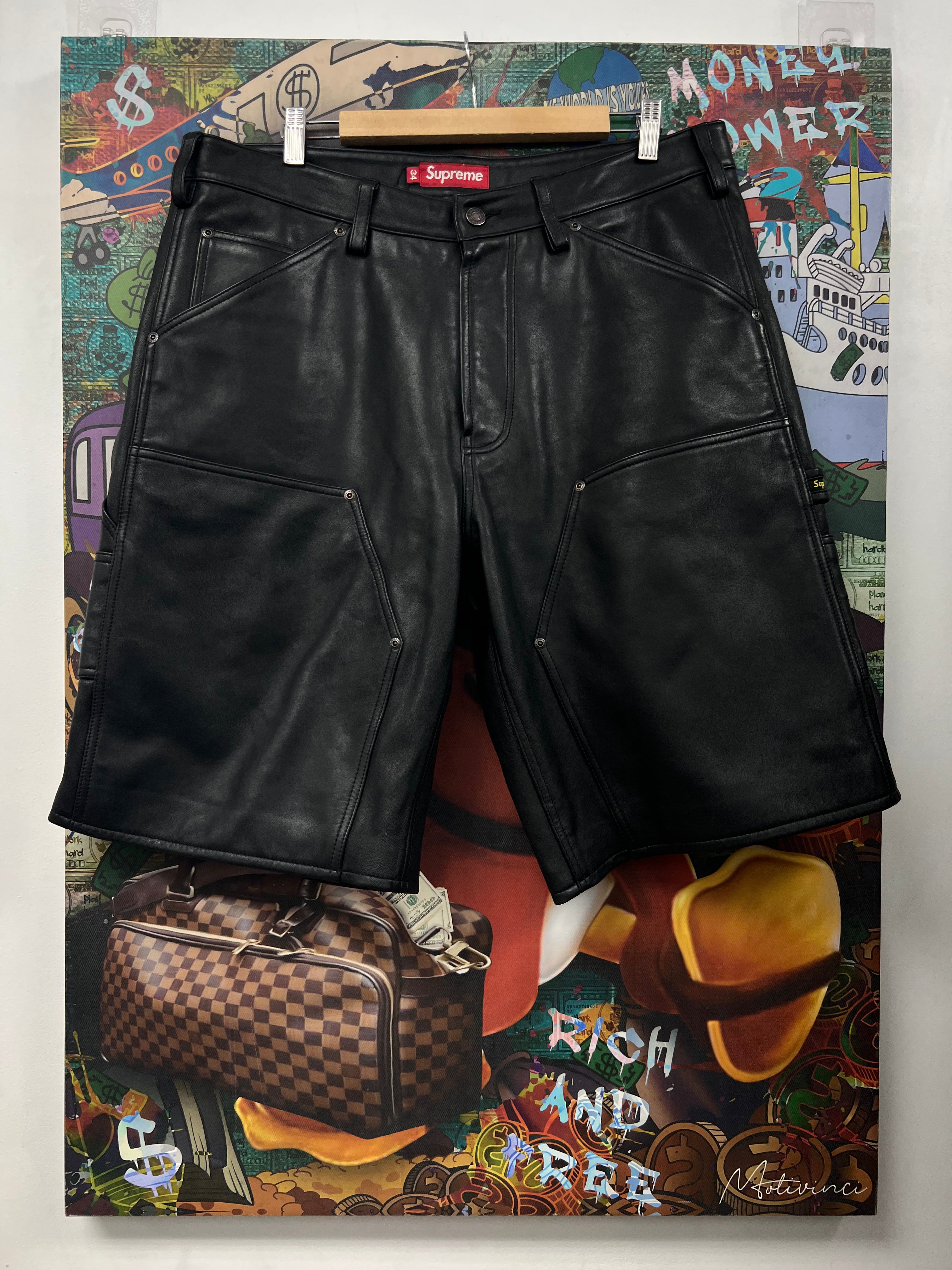 Supreme Leather Double Knee Carpenter Shorts