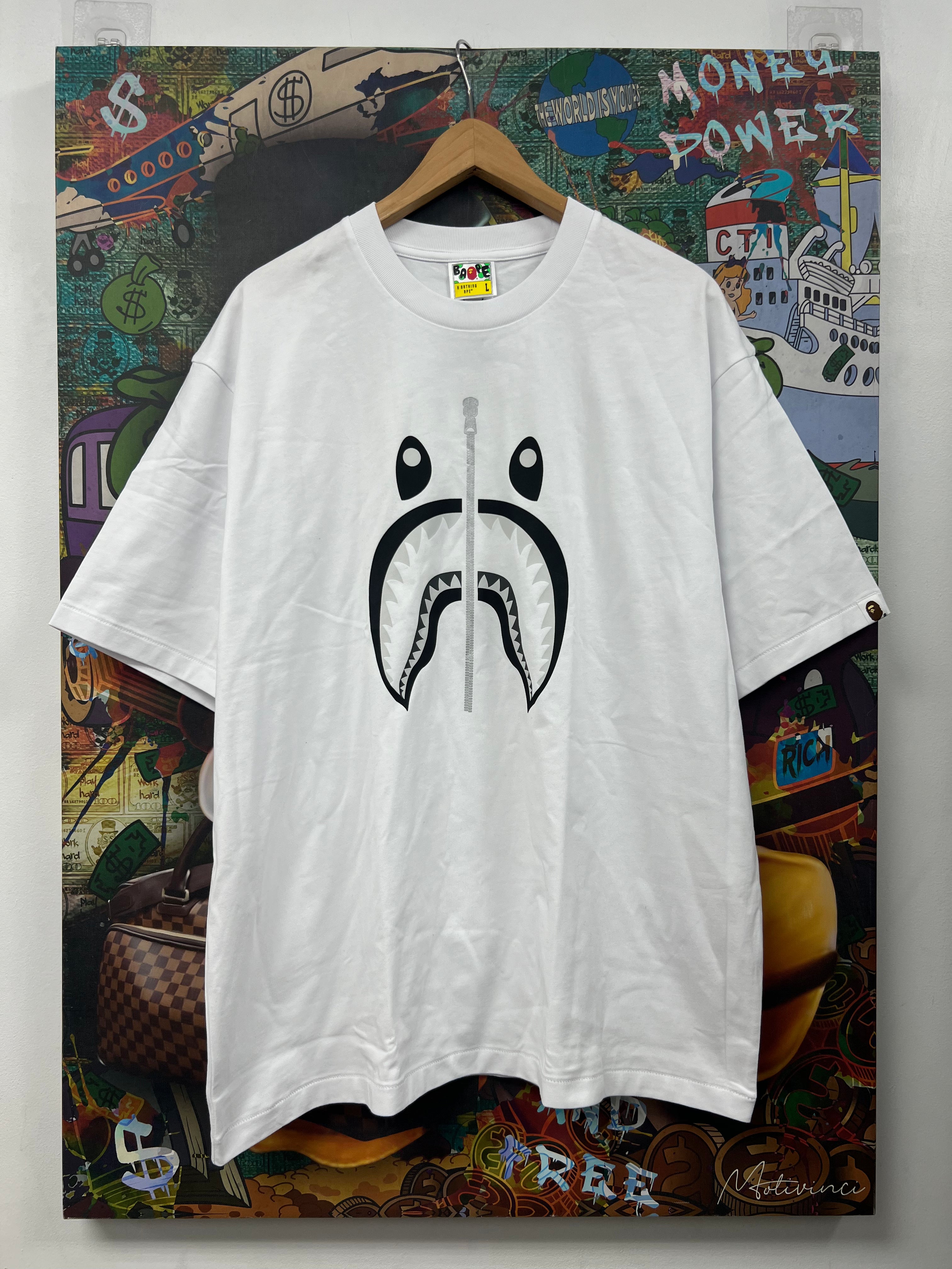 Bape White Silver Shark Tee